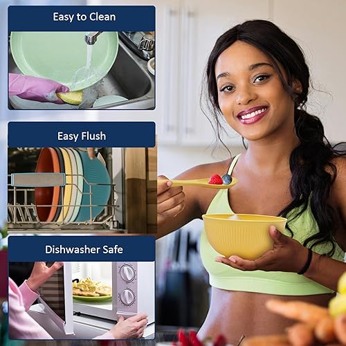 Miniatura 7 de Juego de 36 platos y cuencos de paja de trigo, juego de vajilla de paja de trigo para 6 personas con platos, vasos, cuchillos, tenedores y cucharas,