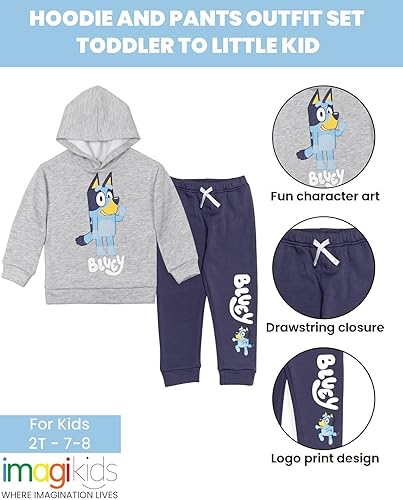 Vista 2 de Conjunto de sudadera con capucha y pantalones de forro polar Bluey para niños pequeños de tamaños 2T a 7-8