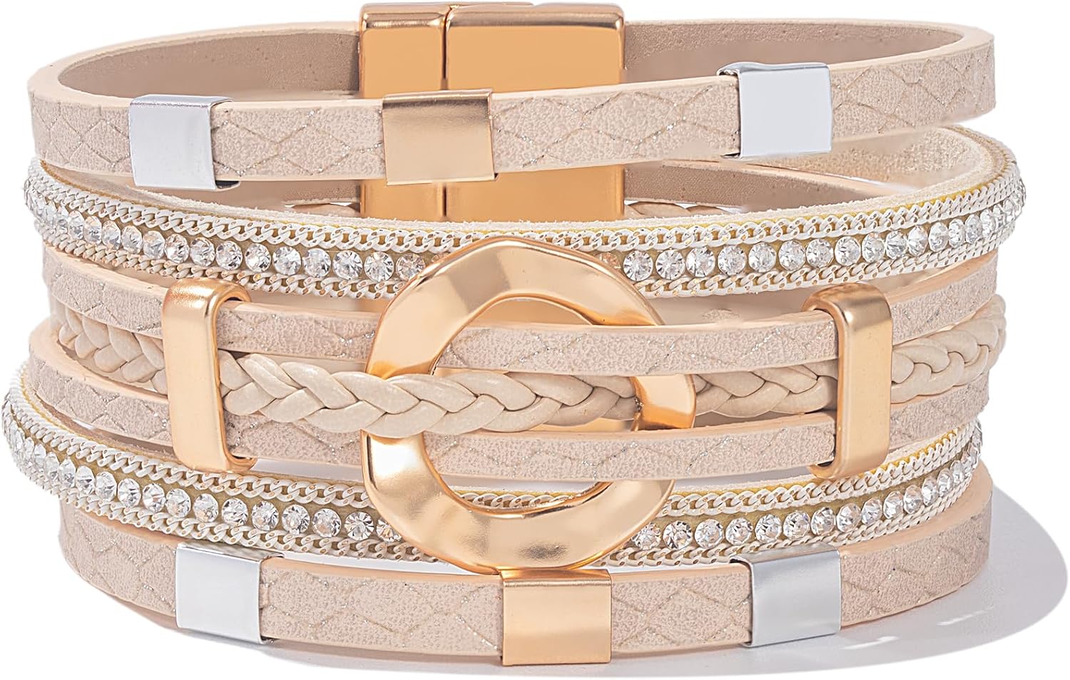 FANCY SHINY Boho Leather Wrap Bracelets Circle Square Bead Braided Handmade Stackable Bracelet Trendy Cuff Bangle for Women