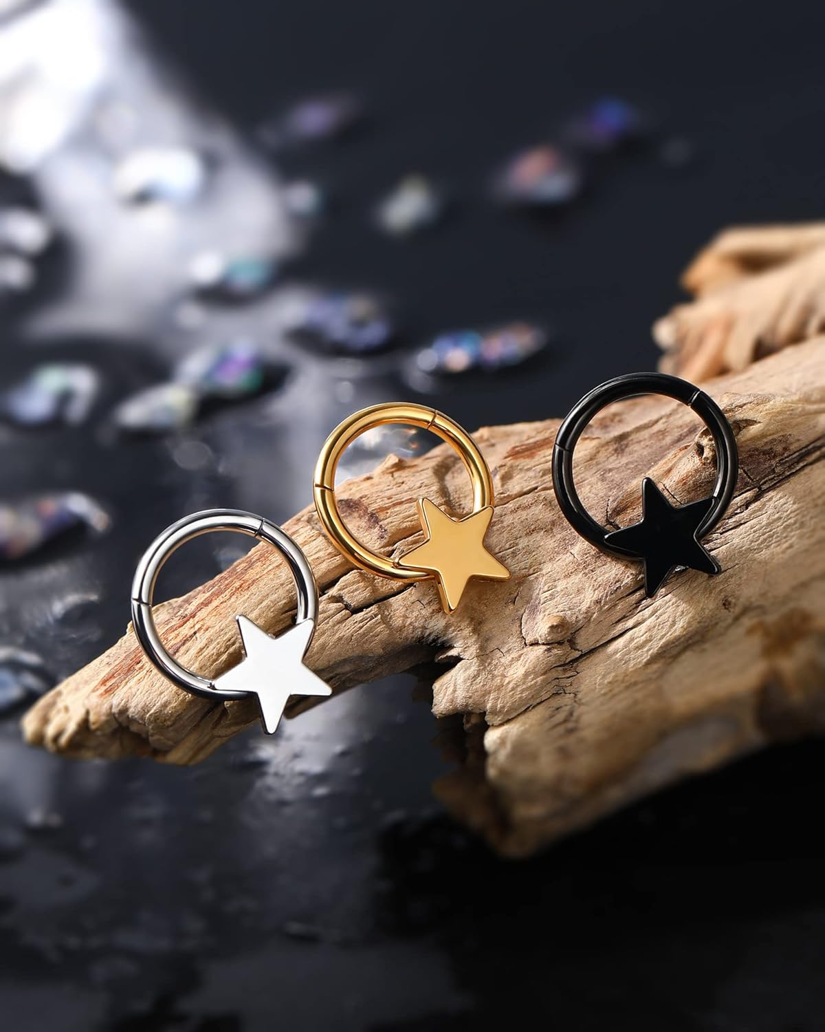 Jewseen Star Hinged Segment Ring Gold Septum Ring 16g Septum Jewelry Daith Earring Daith Piercing Jewelry Helix Tragus Cartilage Earring Septum Clicker Nose Ring Hoop for Women Men - Image 7