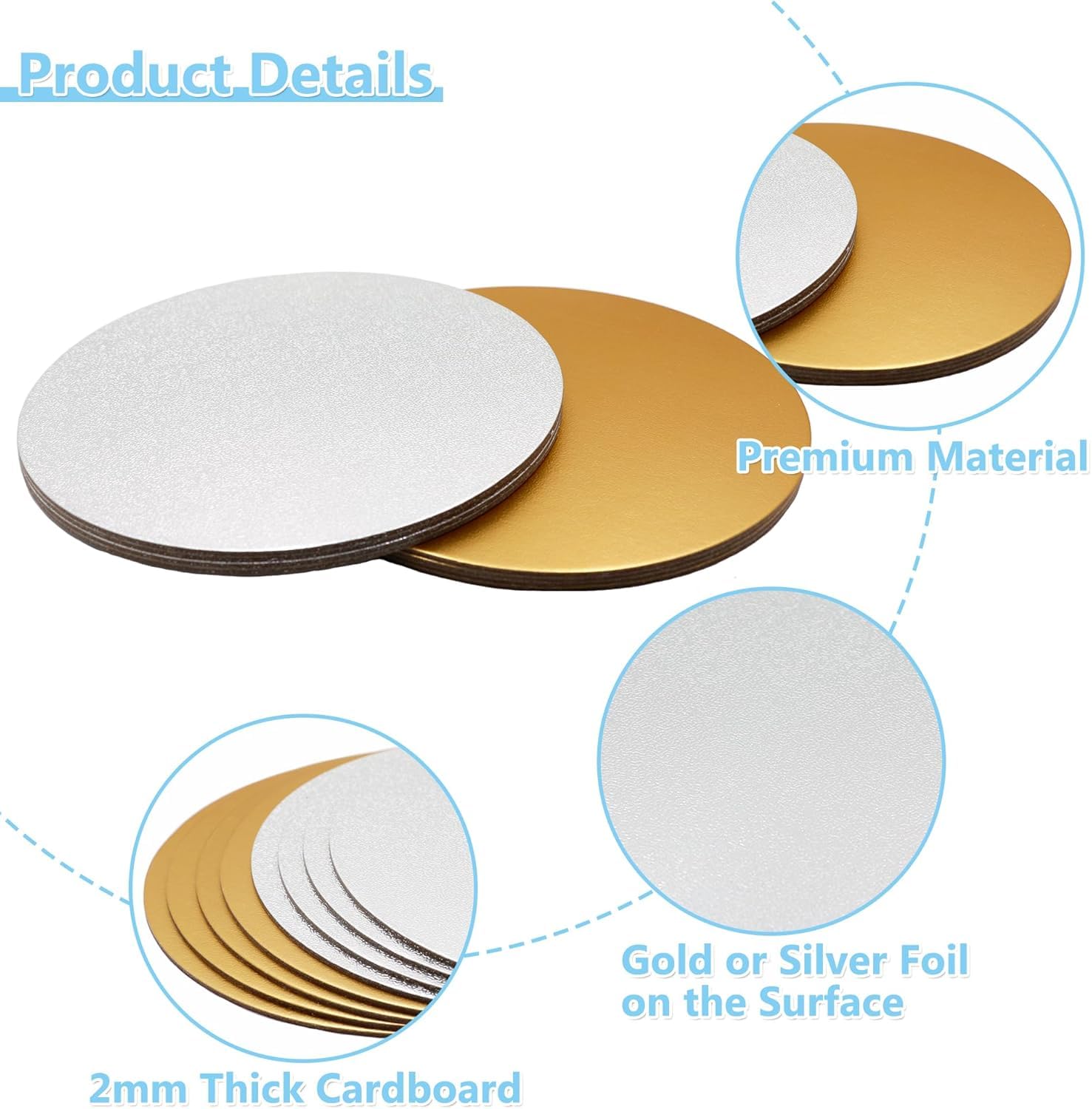 TrendyTrolley 8Pcs Cake Boards, MDF Cardboard -Round Cake Board | 4 Silver- 4 Gold |2 mm Thick | Cake Base Plates Silver & Gold Cake Board | Reusable Cake Base | for Birthday Wedding (8 inch) 4