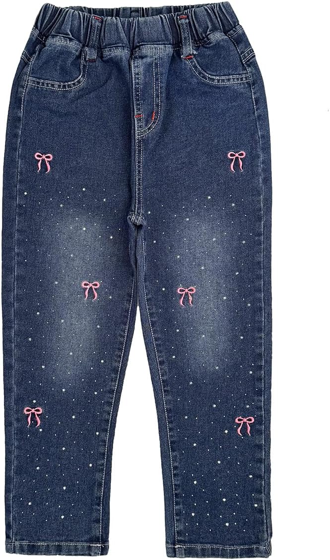 Peacolate 2-8Years Little Girls Spring Autumn Winter Black Embroidered Jeans Pants for Kid