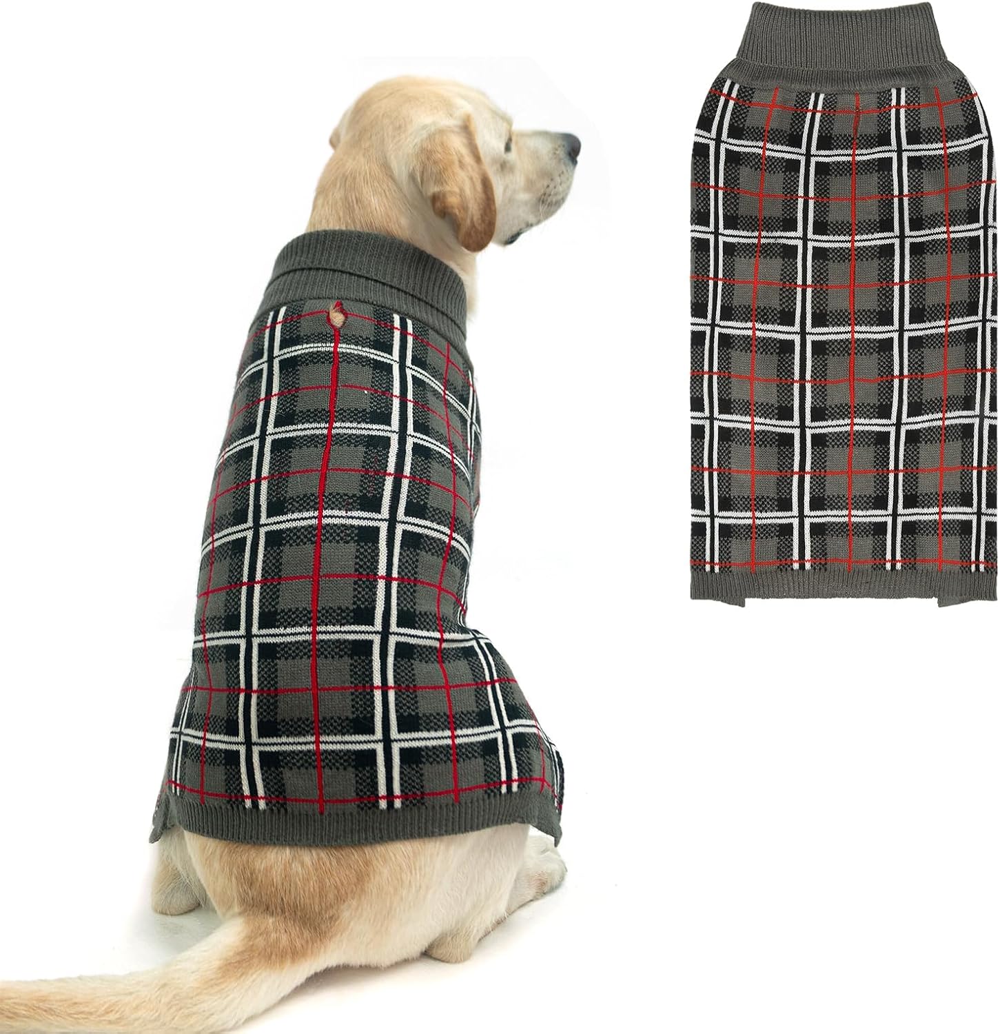 PUPTECK Dog Sweaters for Large Medium Small Dogs - Fall Classic Plaid Style Puppy Holiday Winter Coat Clothes Warm, Cream, XL