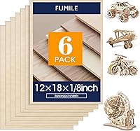 FUMILE 6 Pack Basswood Sheets 1/8x12x18 Inch - Premium Unfinished Plywood for Laser Cutting, Wood Burning, DIY Crafts & Models