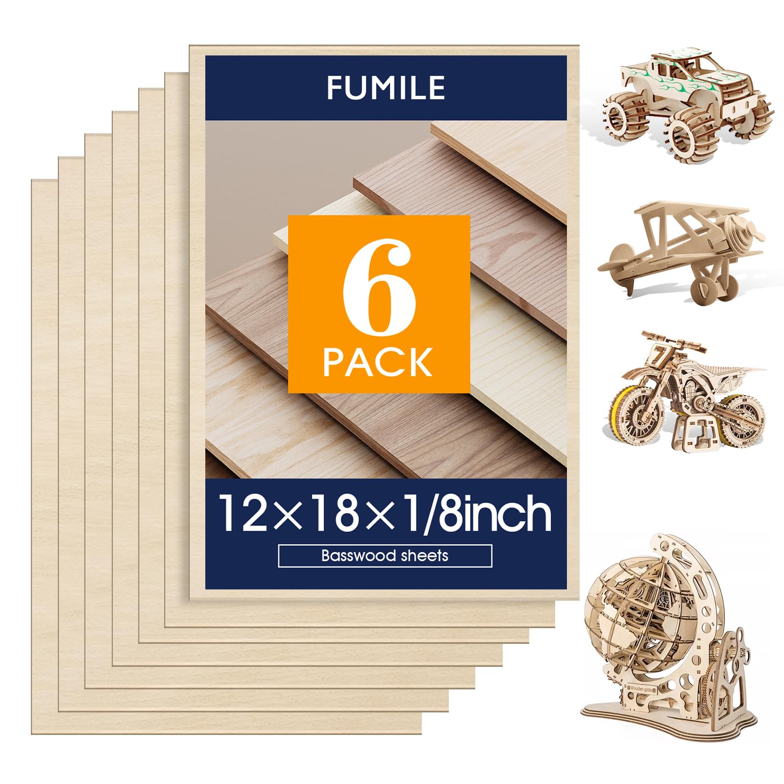 Paquete de 6 láminas de tilo para manualidades, 4,5 x 30,5 x 45,7 cm, 3 mm más grandes, para corte láser, dibujo, pirograbado, maquetas arquitectónicas, láminas de contrachapado, cuadrados sin terminar, tablas de madera para manualidades.