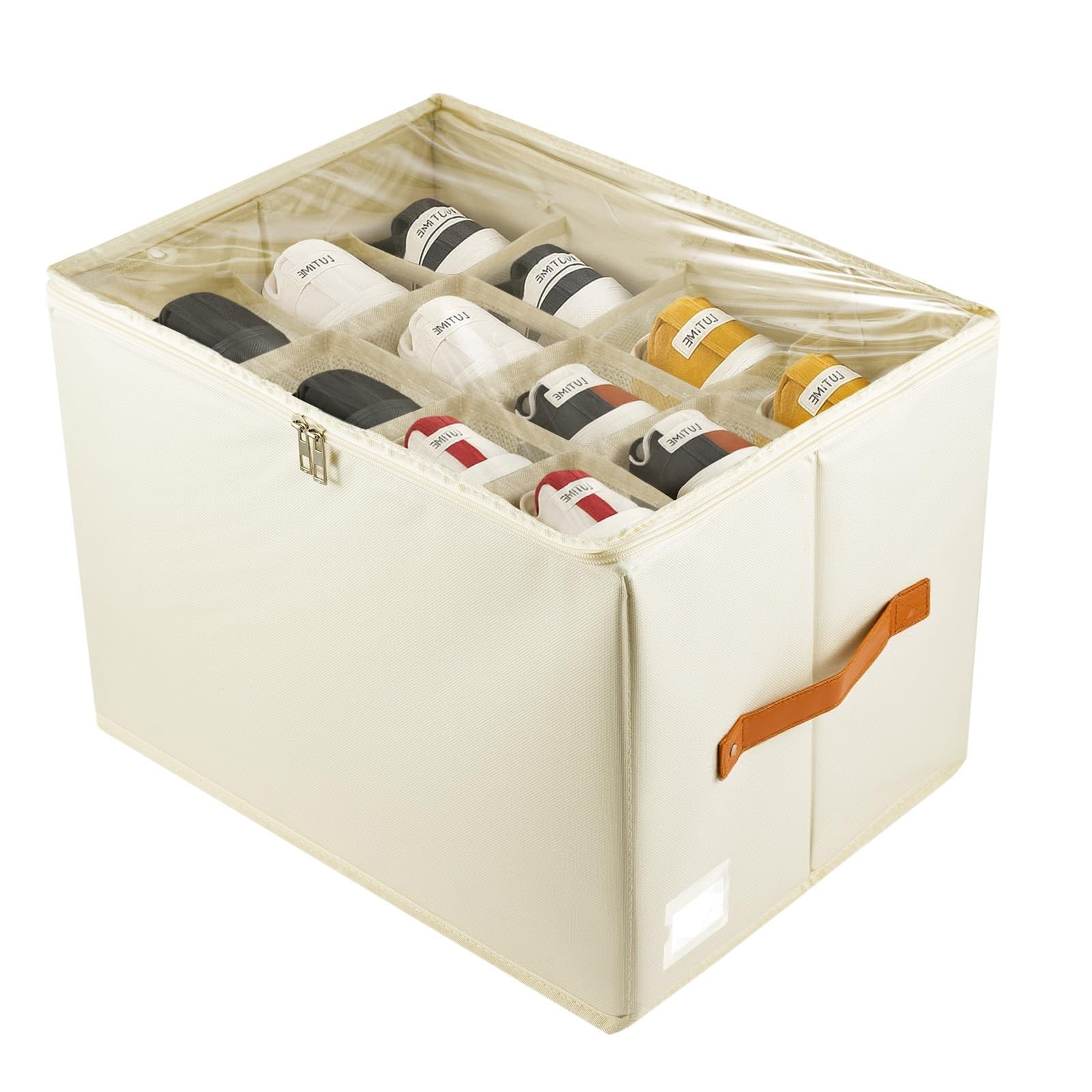 YWMEAC Closet Shoe Storage with Clear Lids, Foldable Shoe Organiser Storage Box/1Pc/L43Xw32Xh31Cm