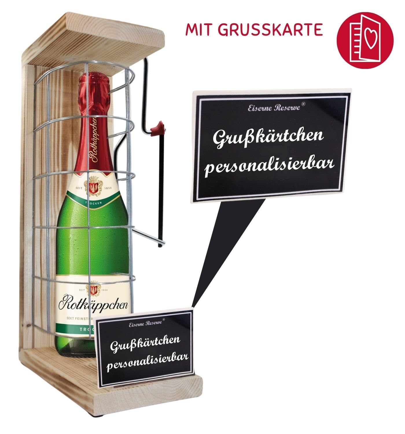Personalisierte Geschenke für Männer Frauen Geschenkidee - Eiserne Reserve Gitterkäfig Rotkäppchen Sekt (1 x 0.75 l) incl. Notsäge - Papa Mama Geburtstag Hochzeit