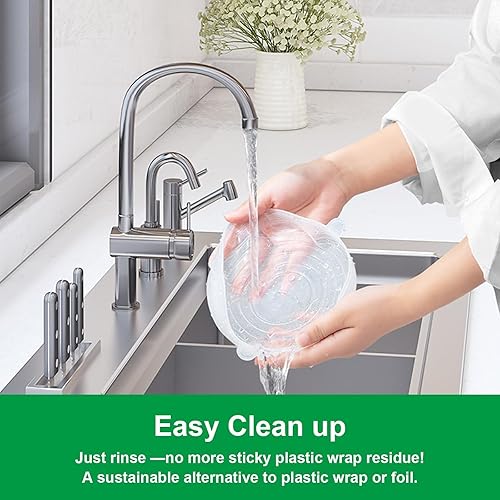 Miniatura 6 de Tapas elásticas de silicona – Paquete de 12 fundas reutilizables para alimentos, silicona flexible para cuencos, recipientes, frutas, sello