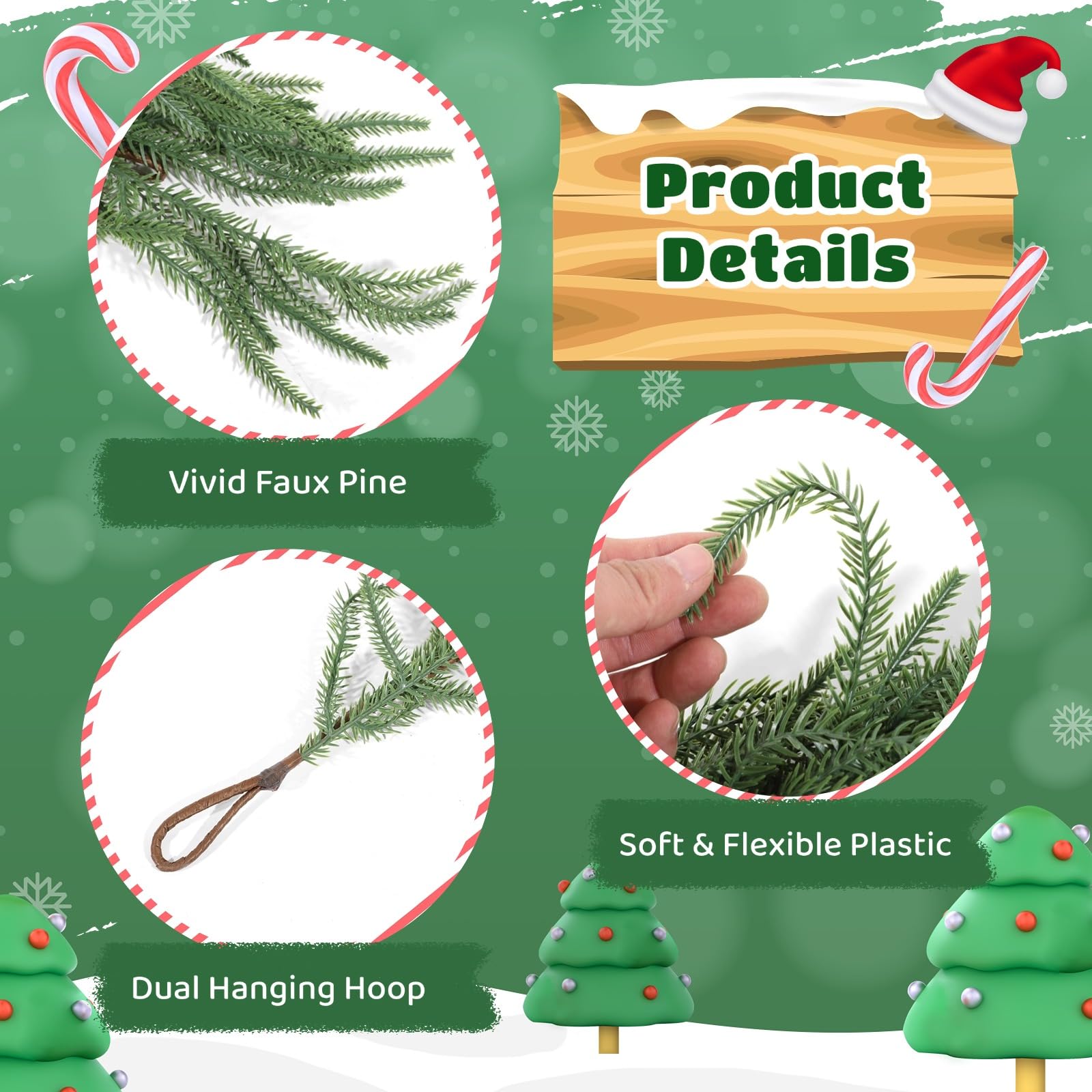2 STK. Künstliche Tannengirlanden, 6 Fuß Real Touch Wintergrün, Norfolk Pine Girlande aus Kunststoff mit Schlaufen, Weihnachtsdeko für Tisch, Kaminsims, Türrahmen, Wand, innen und außen