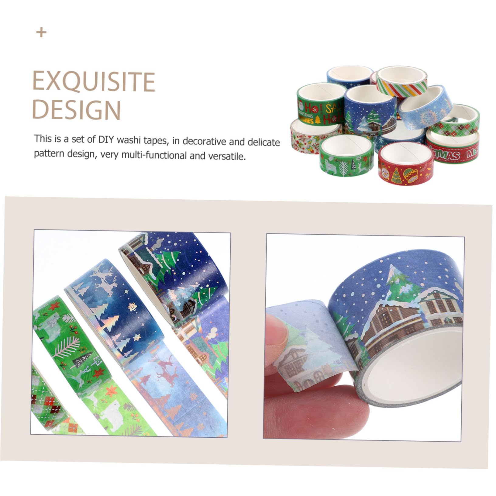 SHINEOFI 3 Set Nastro Adesivo Washi Natalizio Con Stampa A Caldo Adesivi Decorativi Fai Da Te 16 Pezzi 3 M/Rotolo Carta Per Buste Catene Decalcomania Catene Natalizie 16 * 3