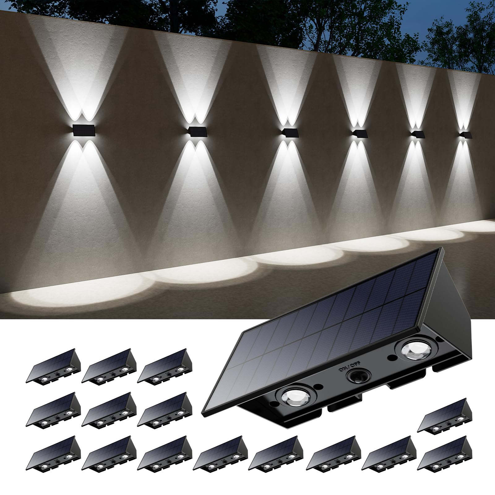 ASLIDECOR Solar Wall Lights UP And Down,Warm White Fence Lighting Waterproof Deck Step Light For Arbor Patio Yard