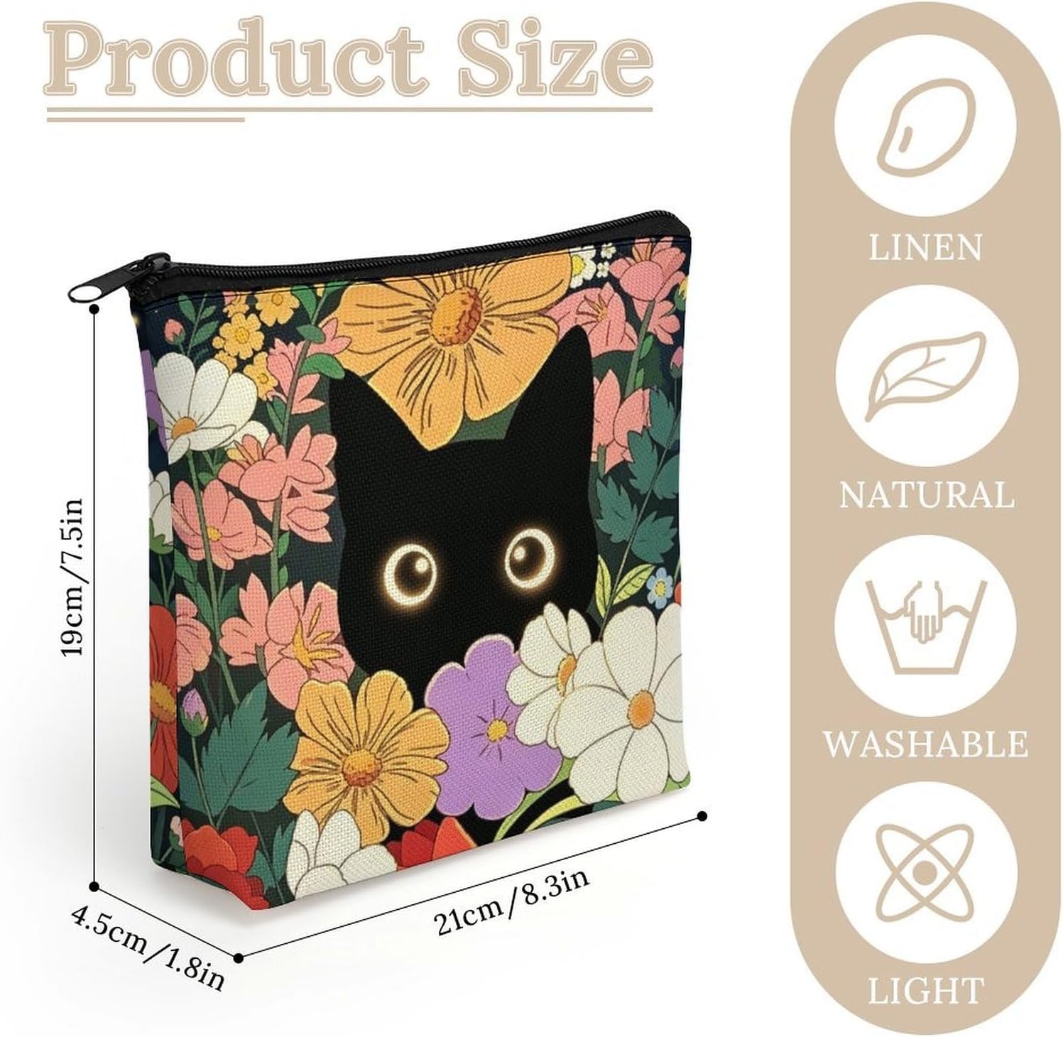 Flower Bushes And Cat Makeup Bag Cosmetic Pouch Toiletry Bag image 2
