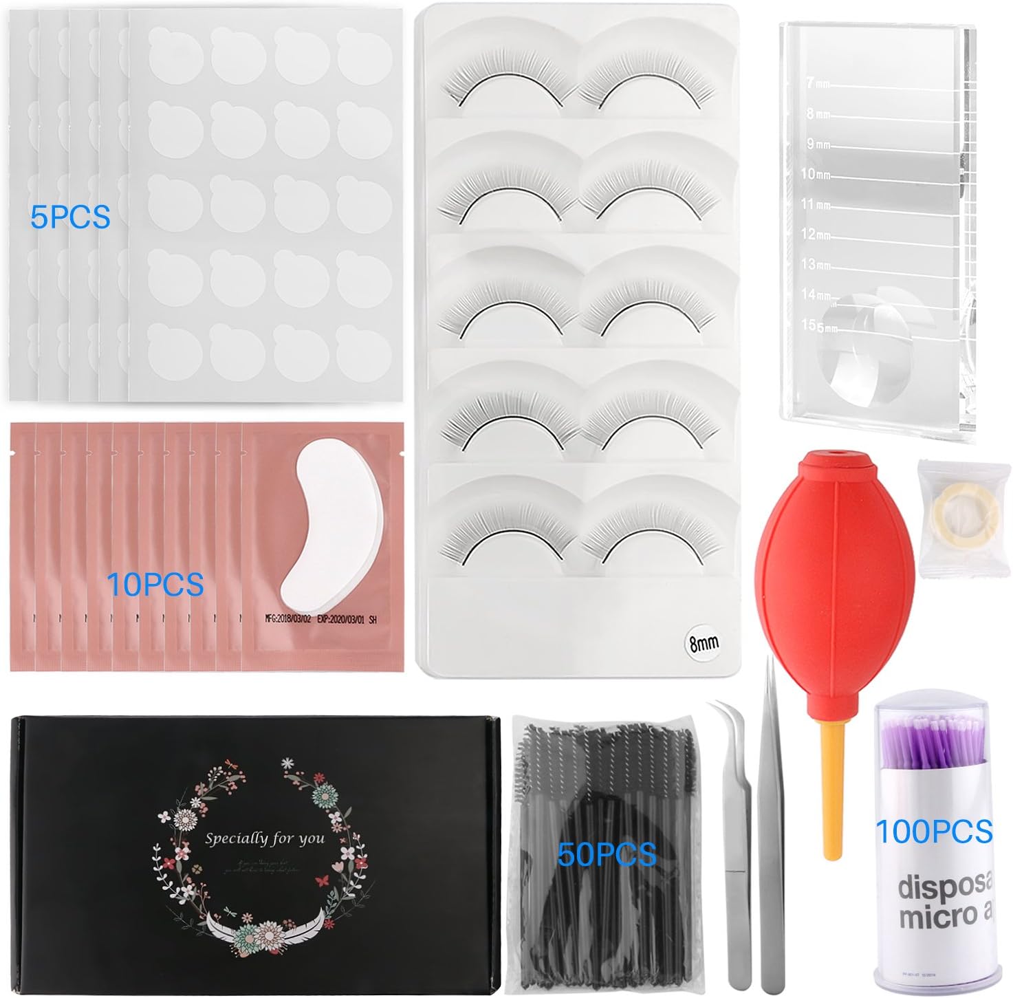 Eyelashes Extension Practice Set for Training Makeup False Eyelash Grafting Set Suitable for Beginner Exercise or Professional Tool Kit Special Beautiful Gift for girl (10 pcs)