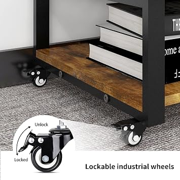 Natwind 2 Tier Laser Printer Stand, 24''x24'' Large Printer Table, Retro | Low Printer Cart with Industrial Wheels,1.6''x0.8'' Thick Steel Tube,Suitable for Heavy & Tall Printers, for Home Office