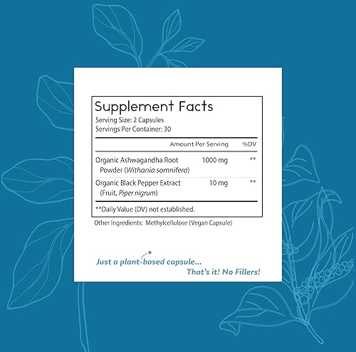 Miniatura 6 de Thomas' all-natural Remedies Suplemento orgánico de apoyo para el estrés de Ashwagandha, apoyo al estado de ánimo y energía, Ashwagandha pura 1000