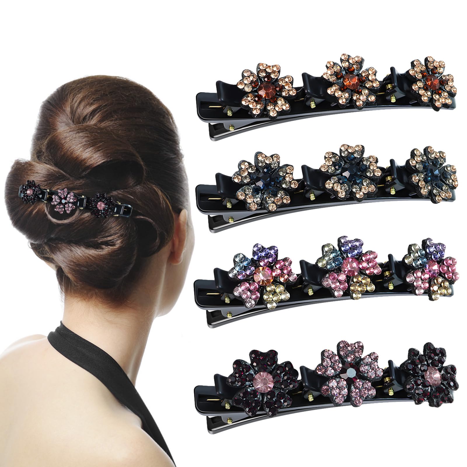 4PCS Sparkling Crystal Stone Braided Hair Clips - Decorative Hair Clips Suitable for Thick and Thin Hair, Girls/Women Hair Accessories, For Styling