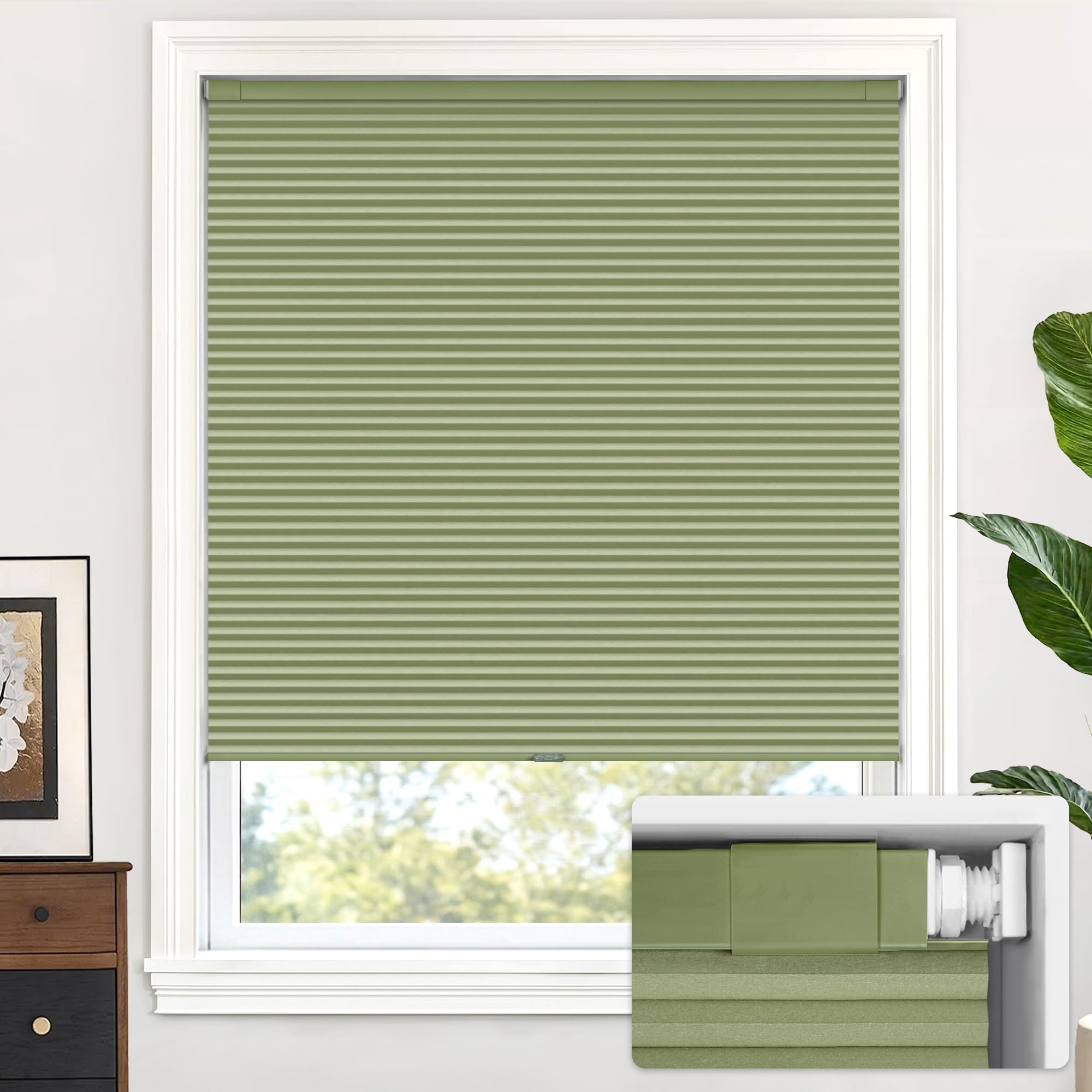 LazBlinds Cordless Cellular Shades No Tools No Drill Blackout Cellular Blinds for Window Size 29" W x 64" H , Green โ image 1