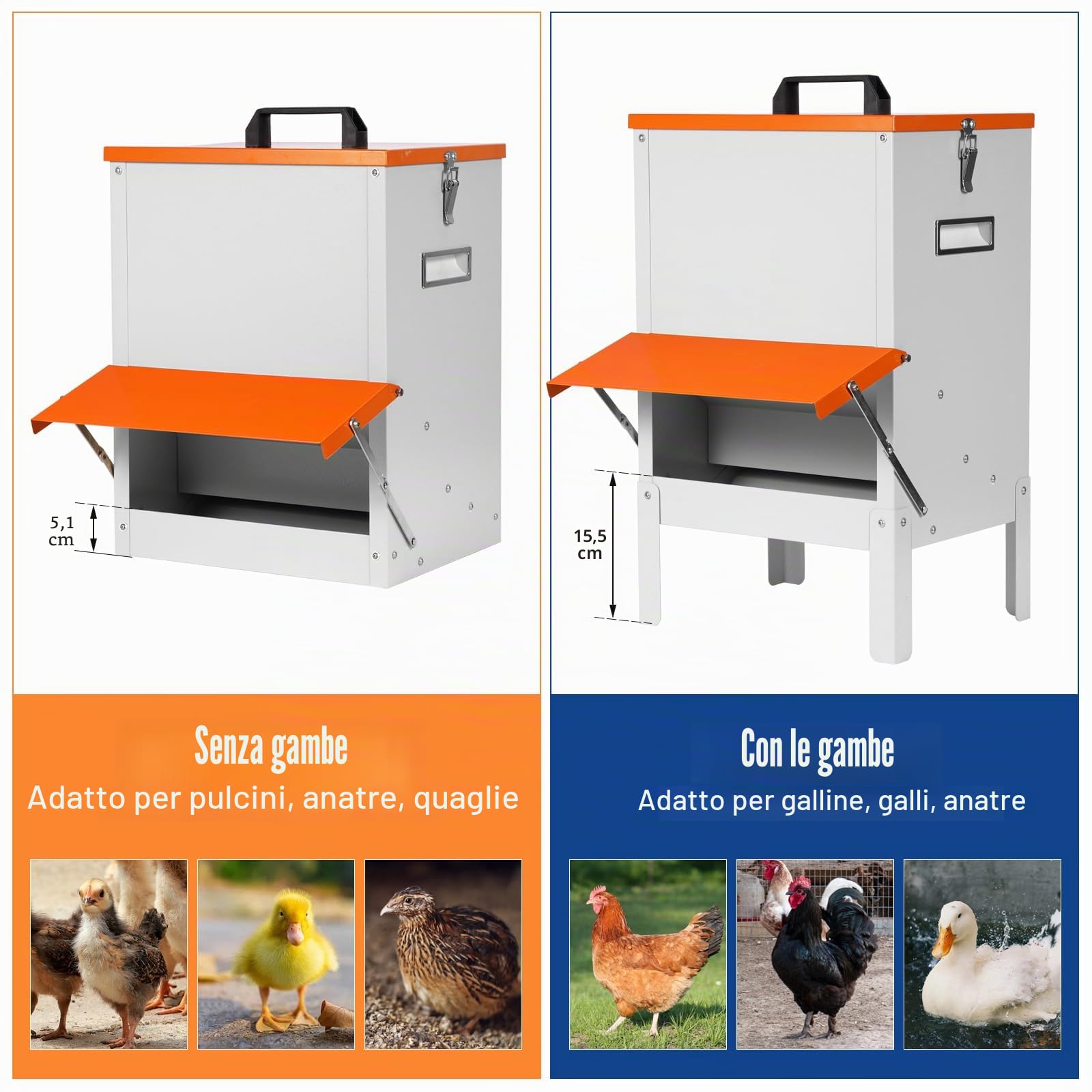 Mangiatoie Automatiche per Polli, Mangiatoie Metalliche per Pollame Nessuno Spreco Grandi Mangiatoie Sospese con Coperchio per Polli, Anatre, Oche, Piccioni, Cani, 50 Libbre di Mangime per Polli