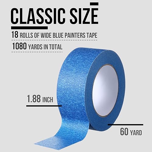 Miniatura 2 de 18 rollos de cinta azul para pintores a granel, cinta de pintor profesional de 1.88 pulgadas, 60 yardas de cinta ancha azul fácil de quitar para