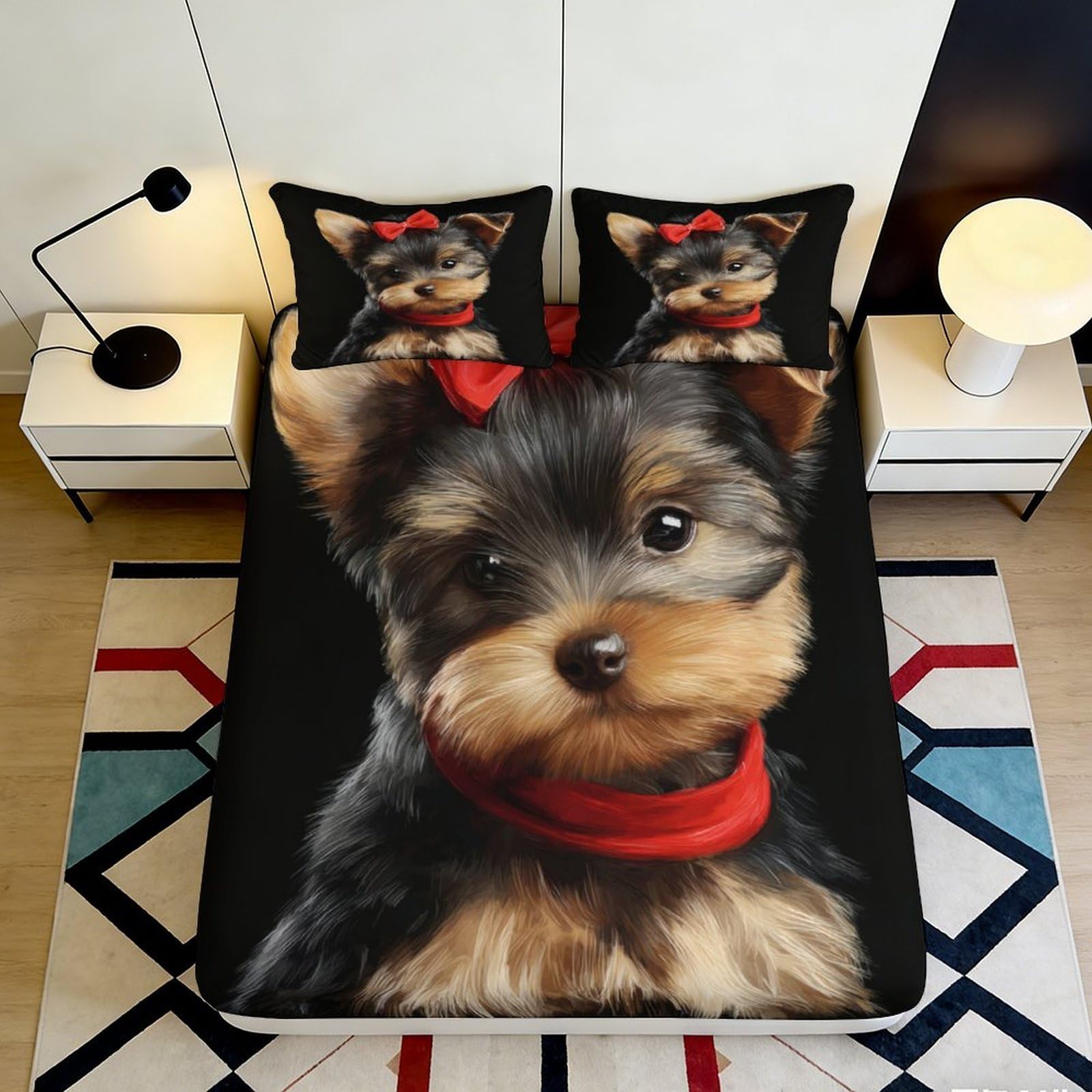 Decorative Yorkshire Terrier Fitted Sheet, 3D Printed, Microfiber, Soft Touch, Bedroom Bed Cover, Guest Room Bedding, Machine Washable, Anti-Slip 90x200x25cm