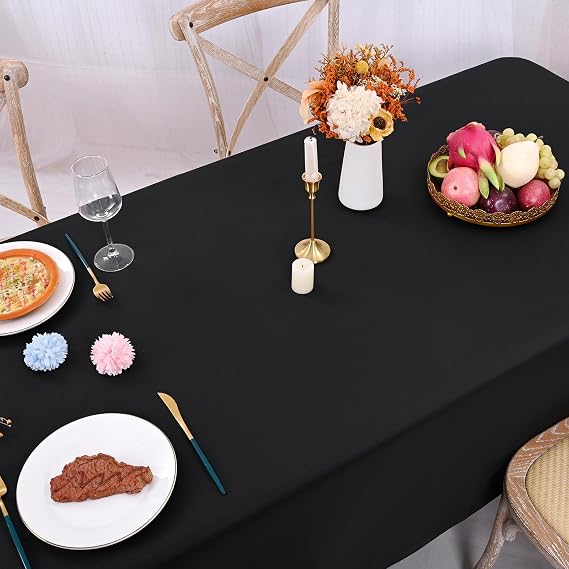 Showgeous 2 Pack Black Table Cloths 153 x 260CM/60 x 102Inch Rectangle Waterproof Polyester Tablecloth for 6 FT Tables Stain and Wrinkle Resistant Washable Fabric Table Cover for Party Wedding