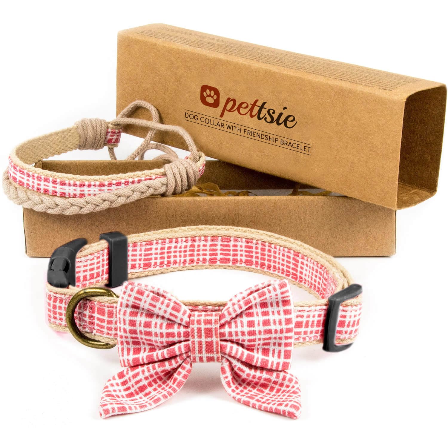 Pettsie Collier pour Chien avec nœud Papillon et Bracelet d'amitié, Tailles réglables S et M, Solide et Durable, Excellent Cadeau pour Les Amoureux des Chiens dans Une boîte Cadeau, S, Rose