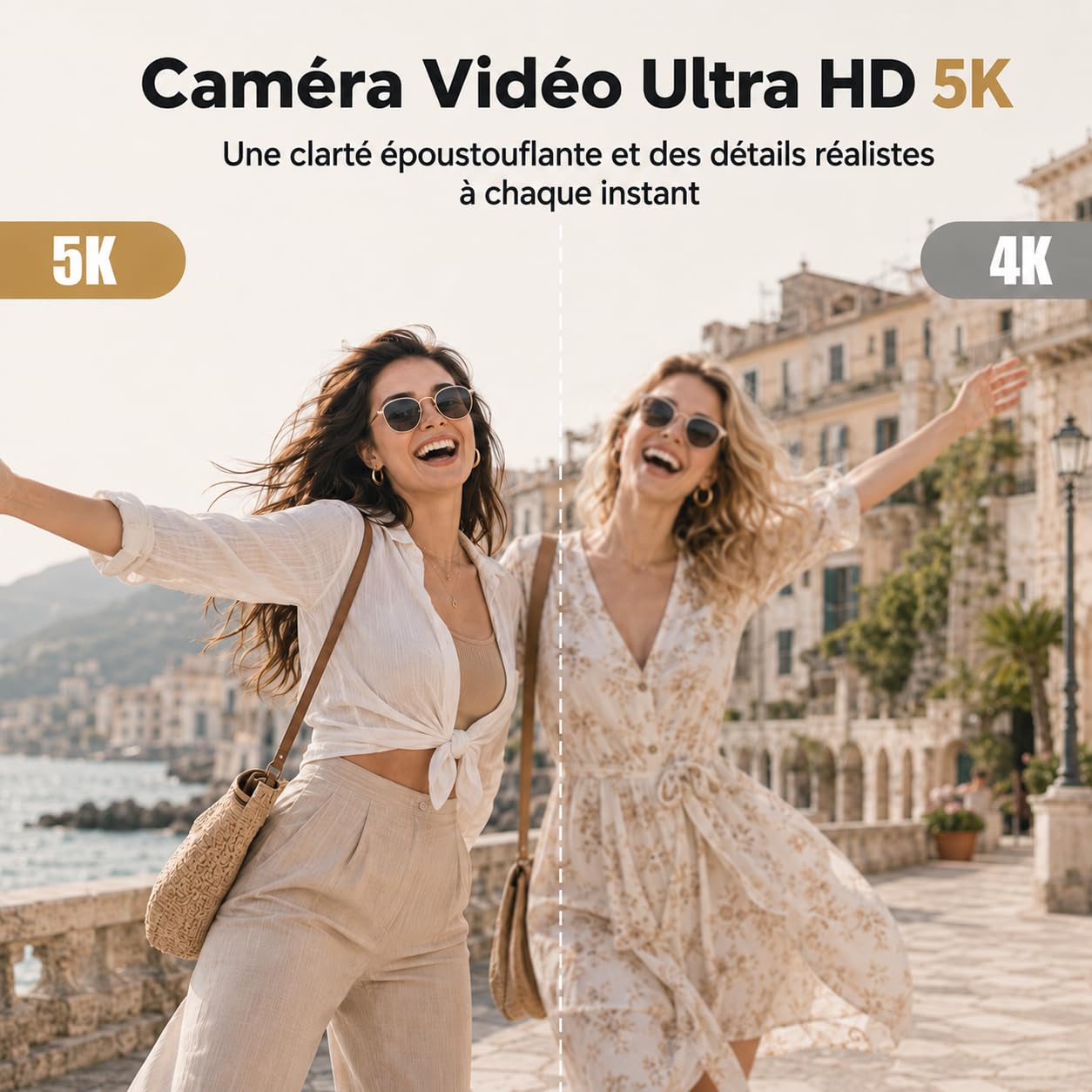 Cámara Digital 5K Selfies Pantalla 180° con Espejo para Principiante Negro