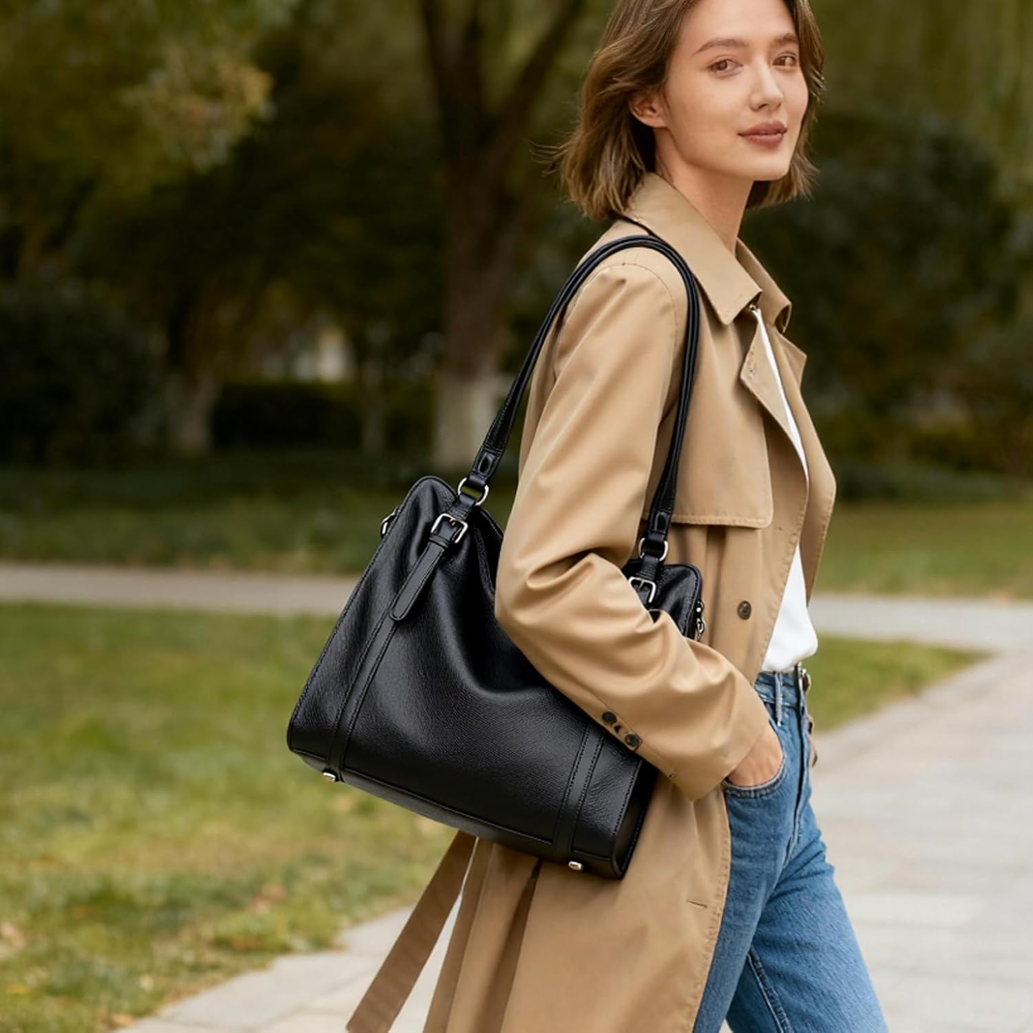 Genuine Leather Hobo Bag for Women, Crossbody Shoulder Purse with Adjustable Strap, Trendy Handbag with Multiple Pockets