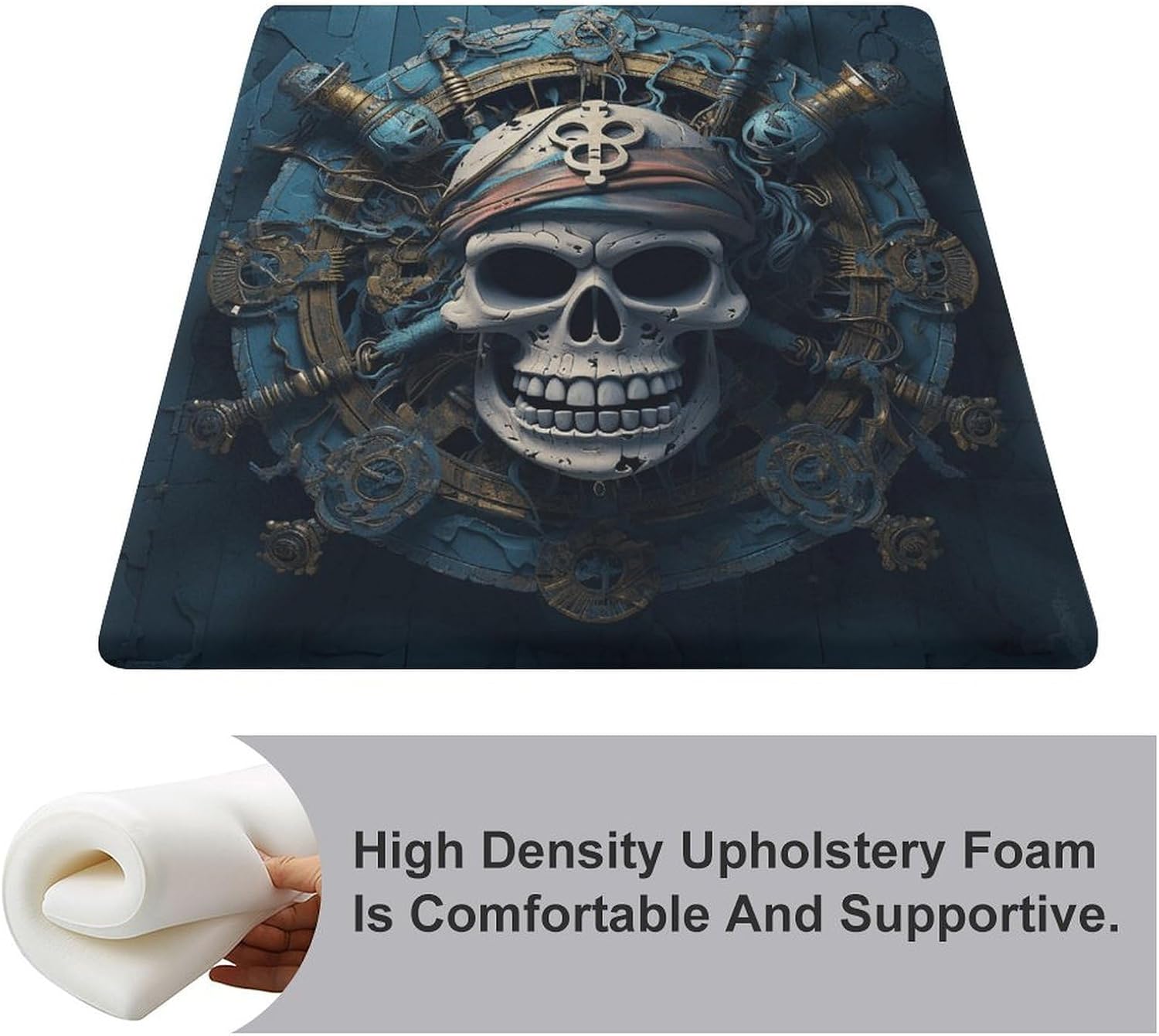 Skeleton Pirate Chair Cushion Floor Pillow Stool Cushion | Cushions with Removable Cover with Square Memory for for Chair Living Room Balcony Office Sofa,13.8*15*1.2 Inch