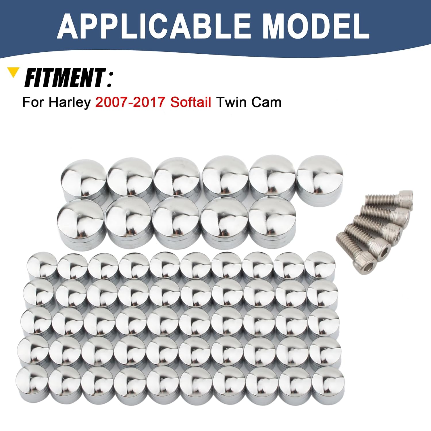 Engine Bolt Covers Head Topper Caps Kit Fit for Harley 2007-2017 Softail Twin Cam Night Train Fat Boy Breakout Heritage (Chrome)