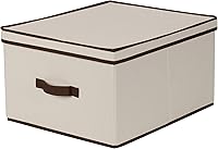 Vista 8 de Caja de almacenamiento de lona natural con visor, borde marrón, de Household Essentials, mezcla de algodón, L