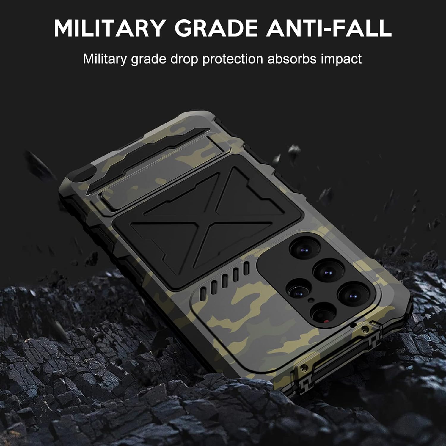 Galaxy S23 Ultra Case, Rugged Shockproof Full Body Cover Built-in Stand Tempered Glass, Heavy Duty Military Protection Metal Bumper Case for Samsung Galaxy S23 Ultra 5G Men Women Camouflage