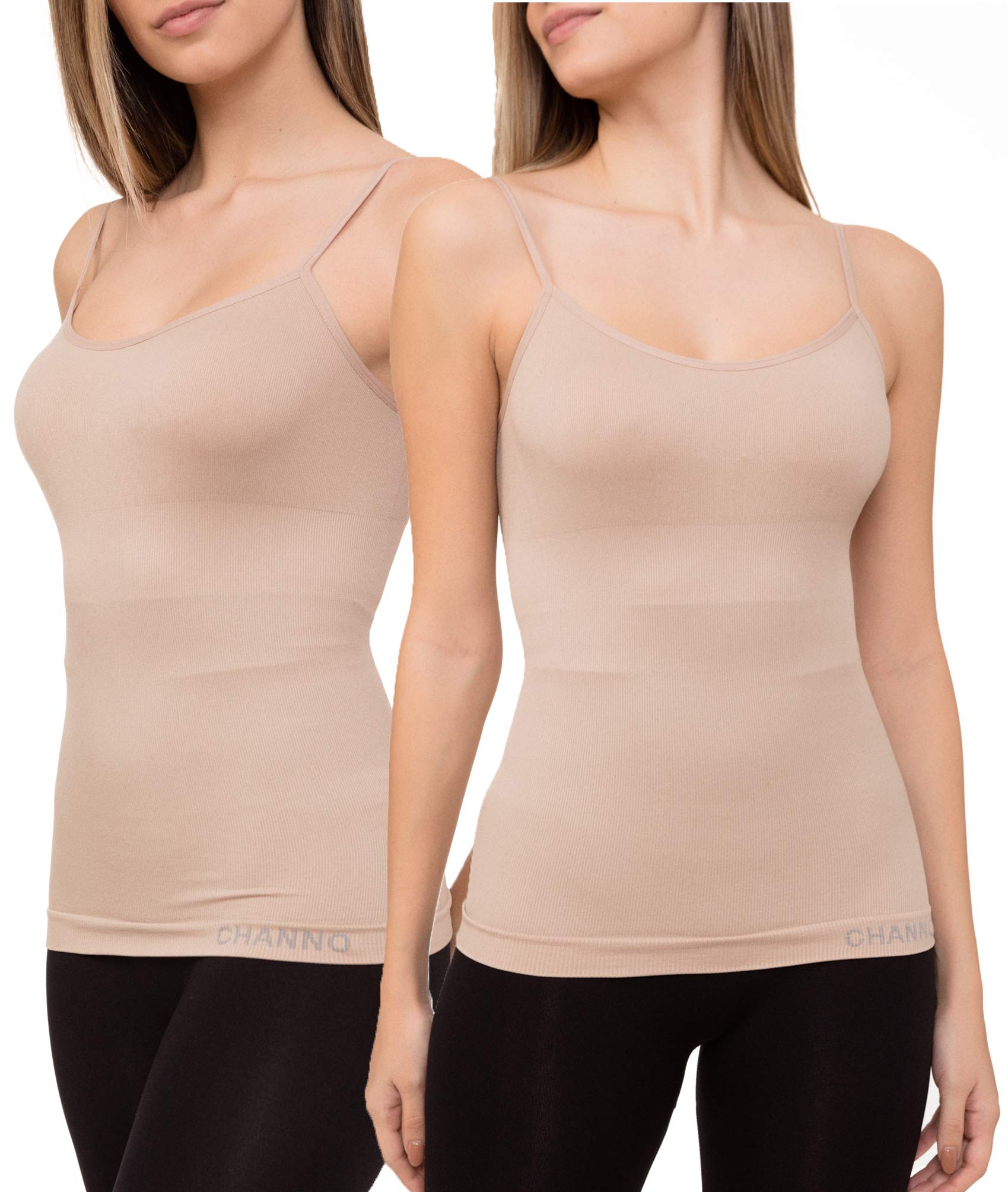 Channo Pack de 2 Camisetas Interiores Reductoras con Tirantes Ajustables, Suaves y Elásticas Seamless sin Costuras