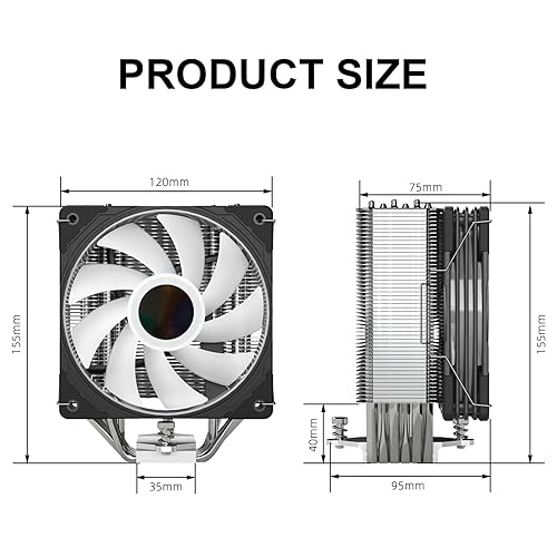 Miniatura 6 de Enfriador de CPU de aire, ventilador de refrigeración ARGB, 6 tubos de calor de cobre, radiador de CPU con rodamiento FDB, ventilador de 4.724 in,