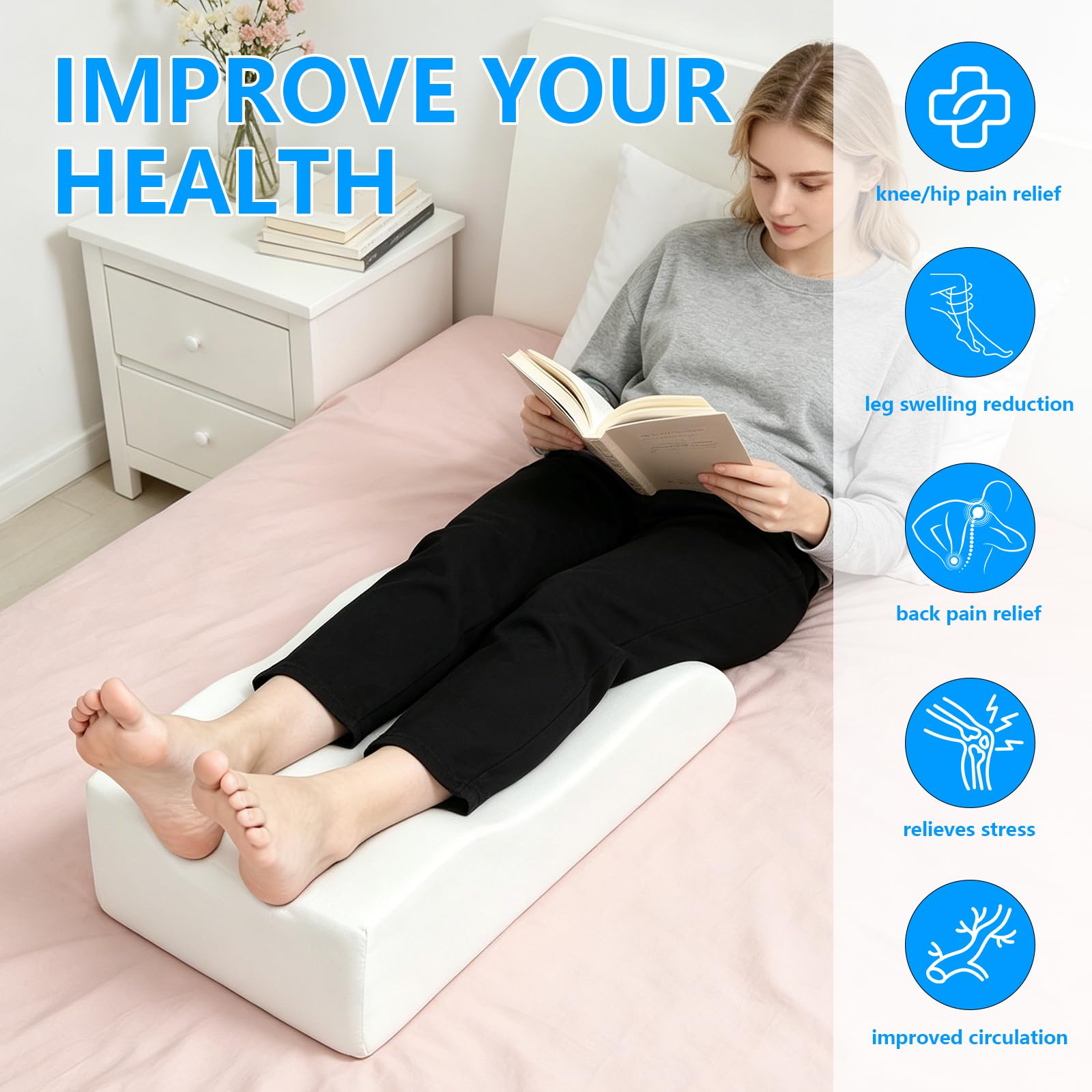 Cojín para piernas, cojines para elevación de las piernas para después de la cirugía con soporte ergonómico y revestimiento extraíble – Ideal para reposamuñecas, recuperación
