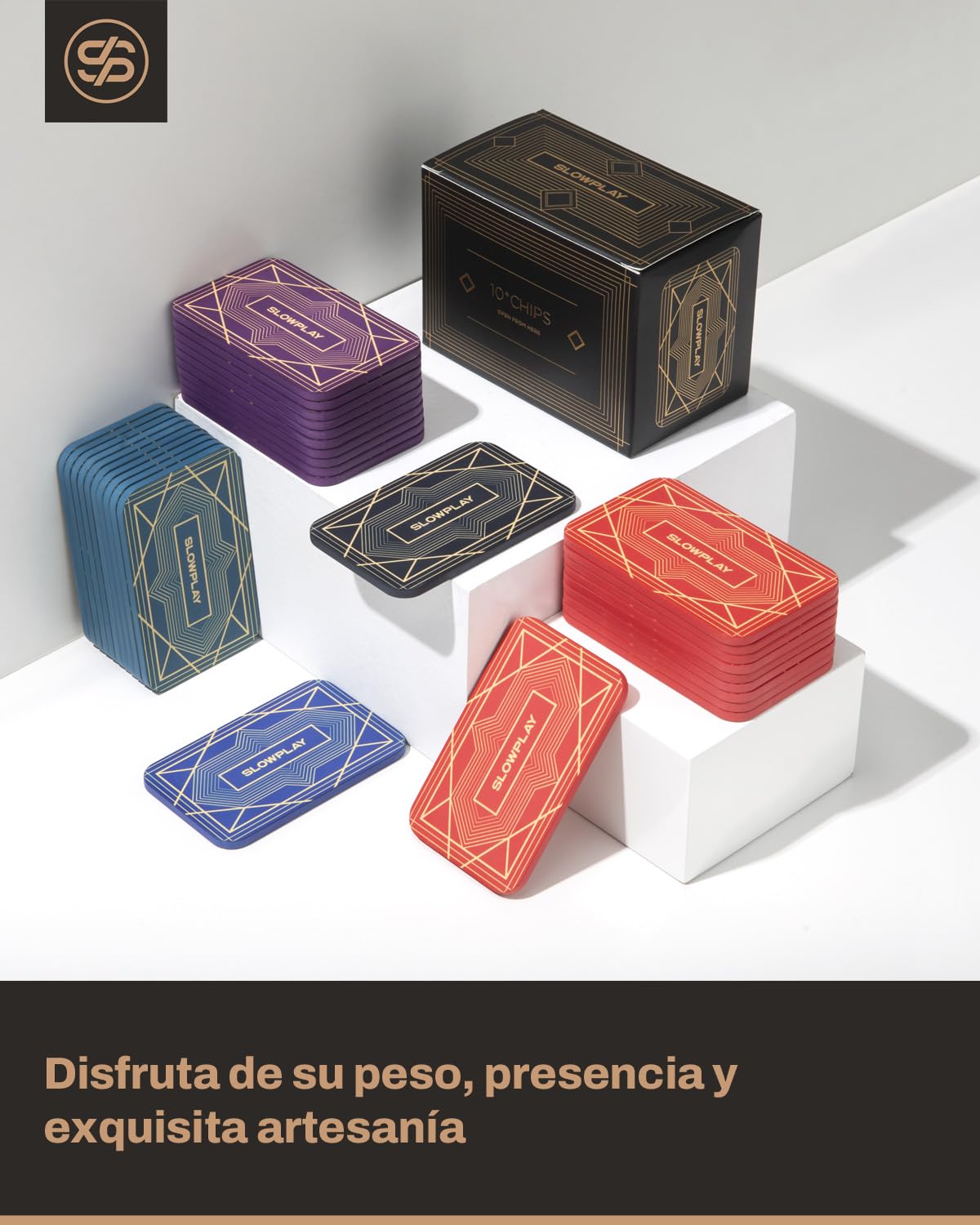 SLOWPLAY Placas rectangulares de fichas de póquer en Negro, Paquete de 10 Piezas, Placas Profesionales de Estilo Europeo sin denominación, Compuesto de cerámica de 34 Gramos