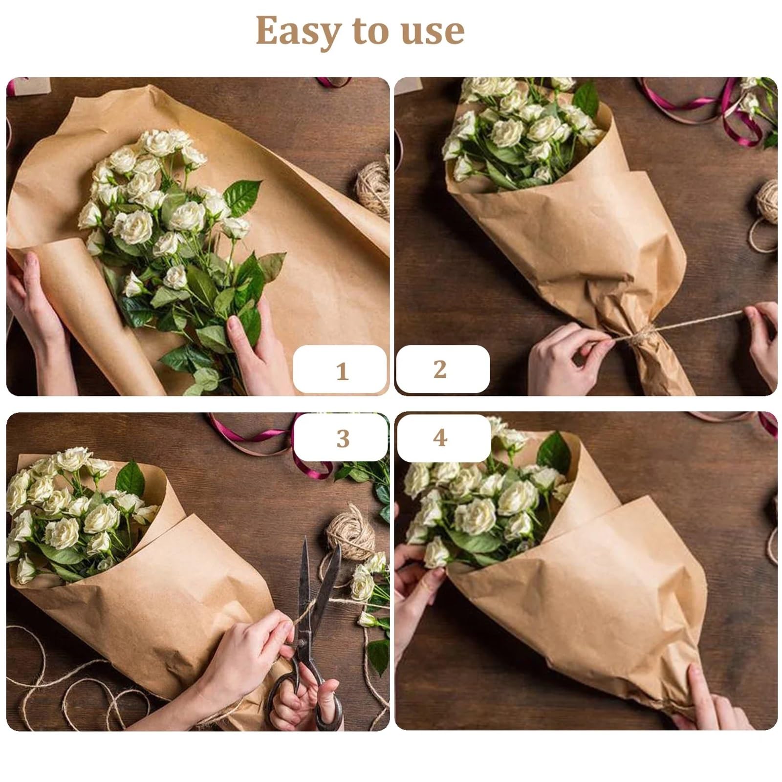 Lot de 2 rouleaux de papier cadeau kraft marron de 10 m pour emballage cadeau, déménagement, loisirs créatifs, papier d'emballage cadeau épais (marron, 50 cm x 10 m)