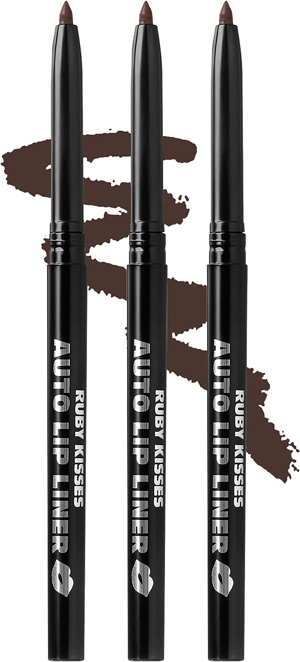 Auto Lip Liner Pencil (Dark Brown 3 Pack), Long Lasting & Non-Fading, Smooth Application, Non-Feathering with Rich Pigmented Color, No Sharpener Needed, Ideal for Full Lips Look