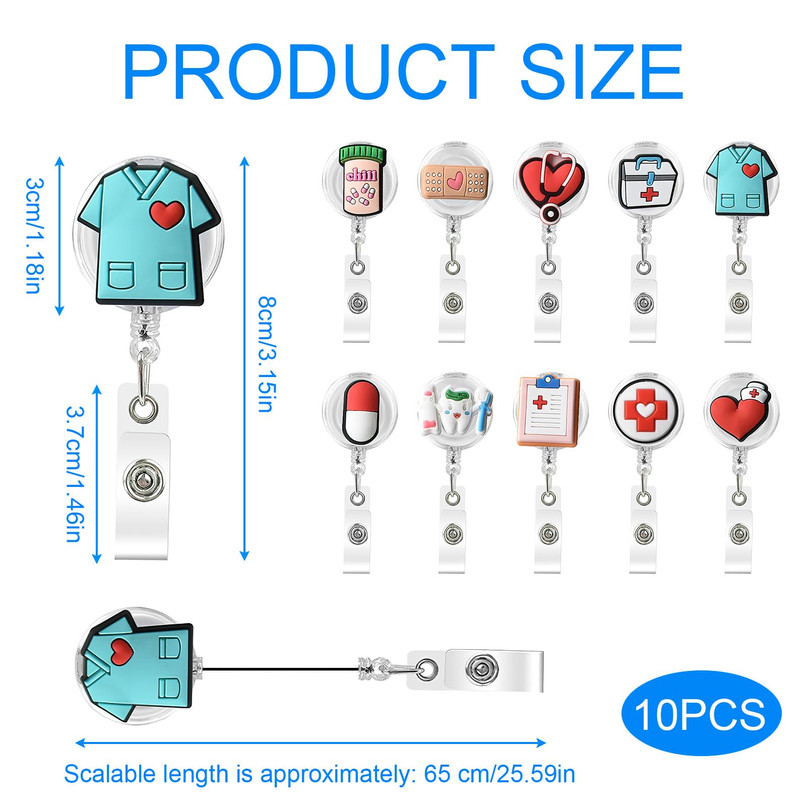Heavy Duty Bad Doctor Nurse Retractable Buckle Clip Card Holder Horizontal Business Badge Reel Clip Cardholder Hospital Worker Hang Credencial Retractable Badge Holder - View #13