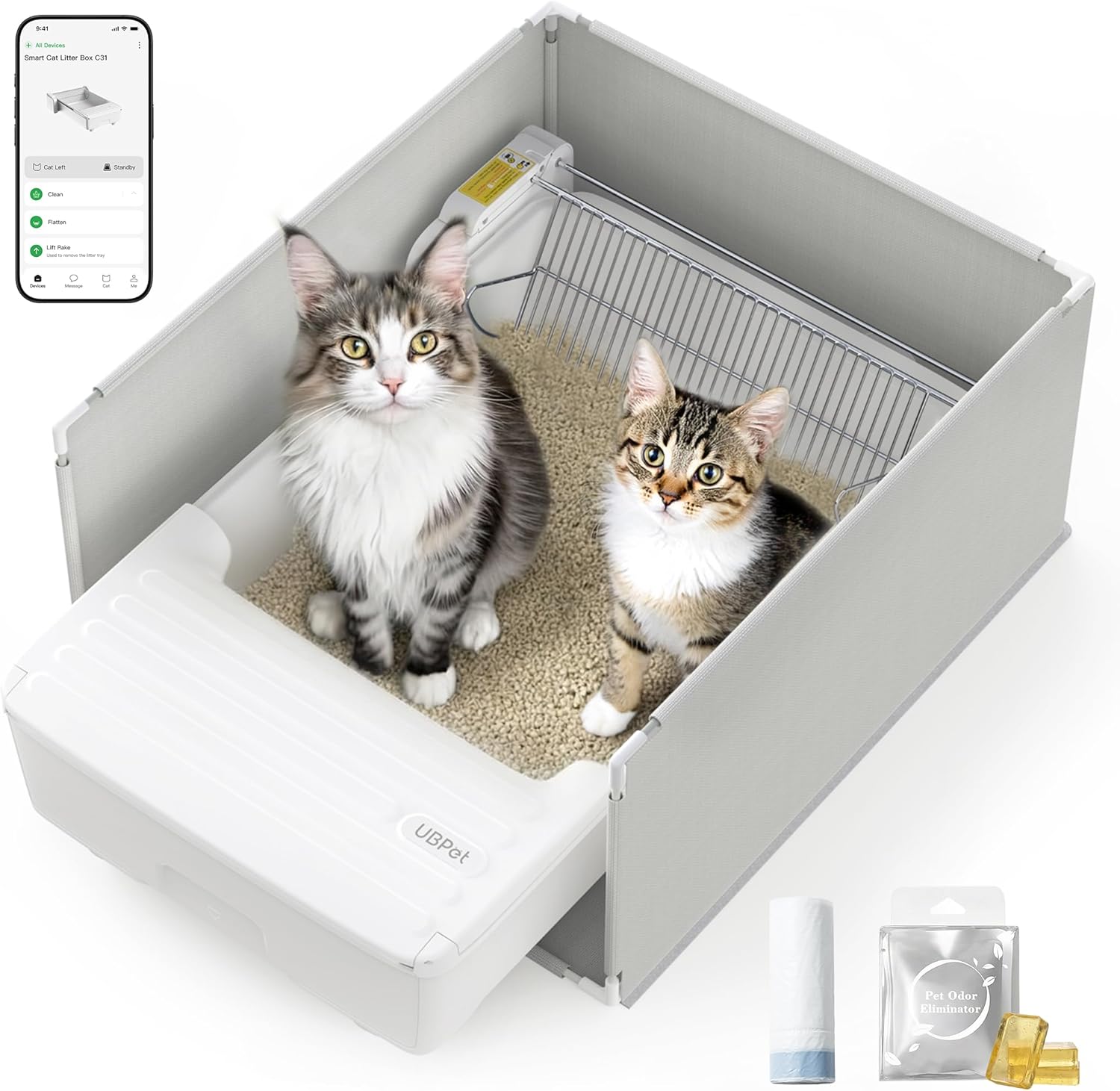 Open Top Automatic Litter Box, Self Cleaning Cat Litter Box with APP Control and Safety Sensor, Dual Rake, Odor Control, Large Capacity for Multiple Cats