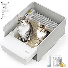 UBPET Open Top Automatic Litter Box, Self Cleaning Cat Litter Box with APP Control and Safety Sensor, Dual Rake, Odor Control, Large Capacity for Multiple Cats