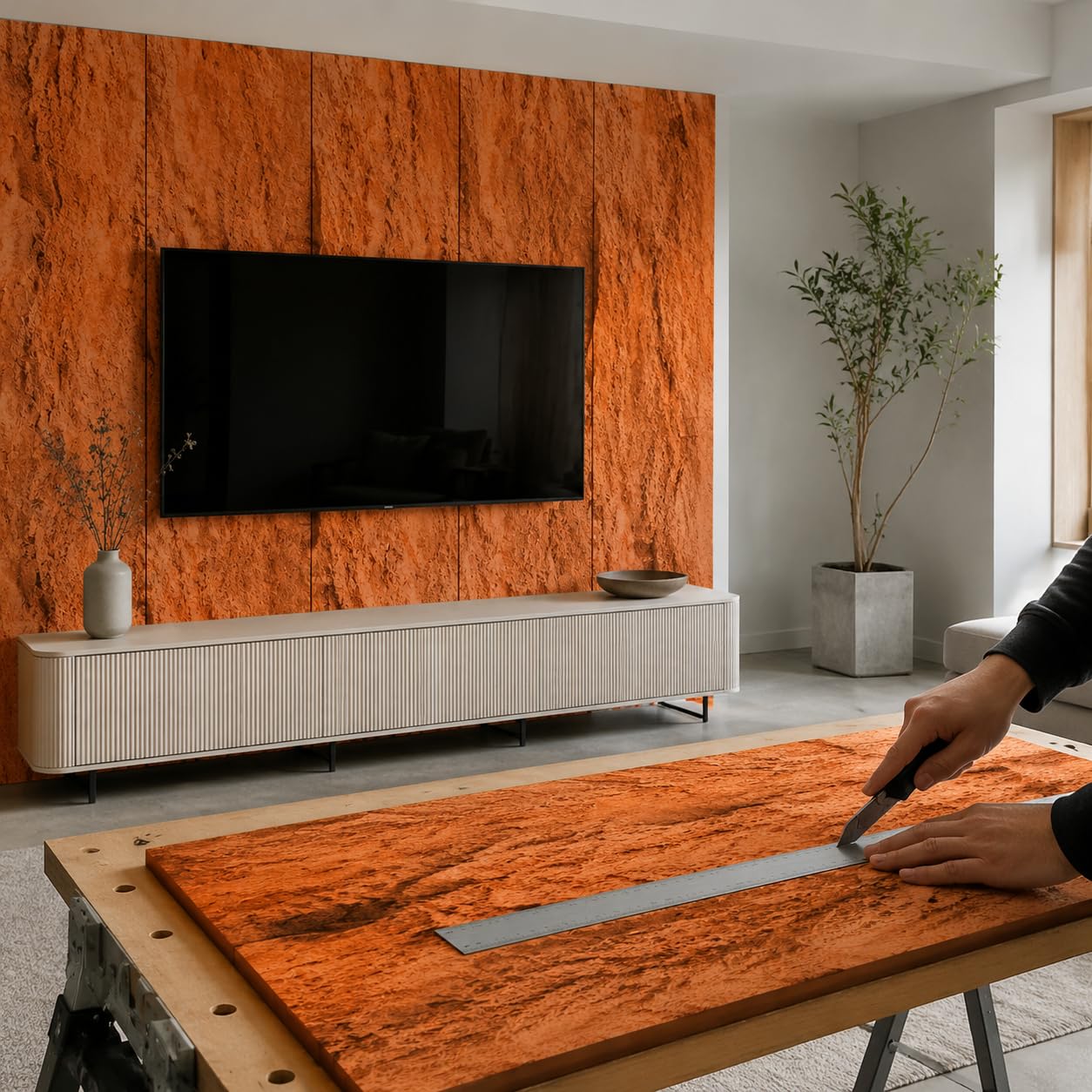 Panel Pared Piedra PU, Impermeable, Oro Coral 600 * 1200mm