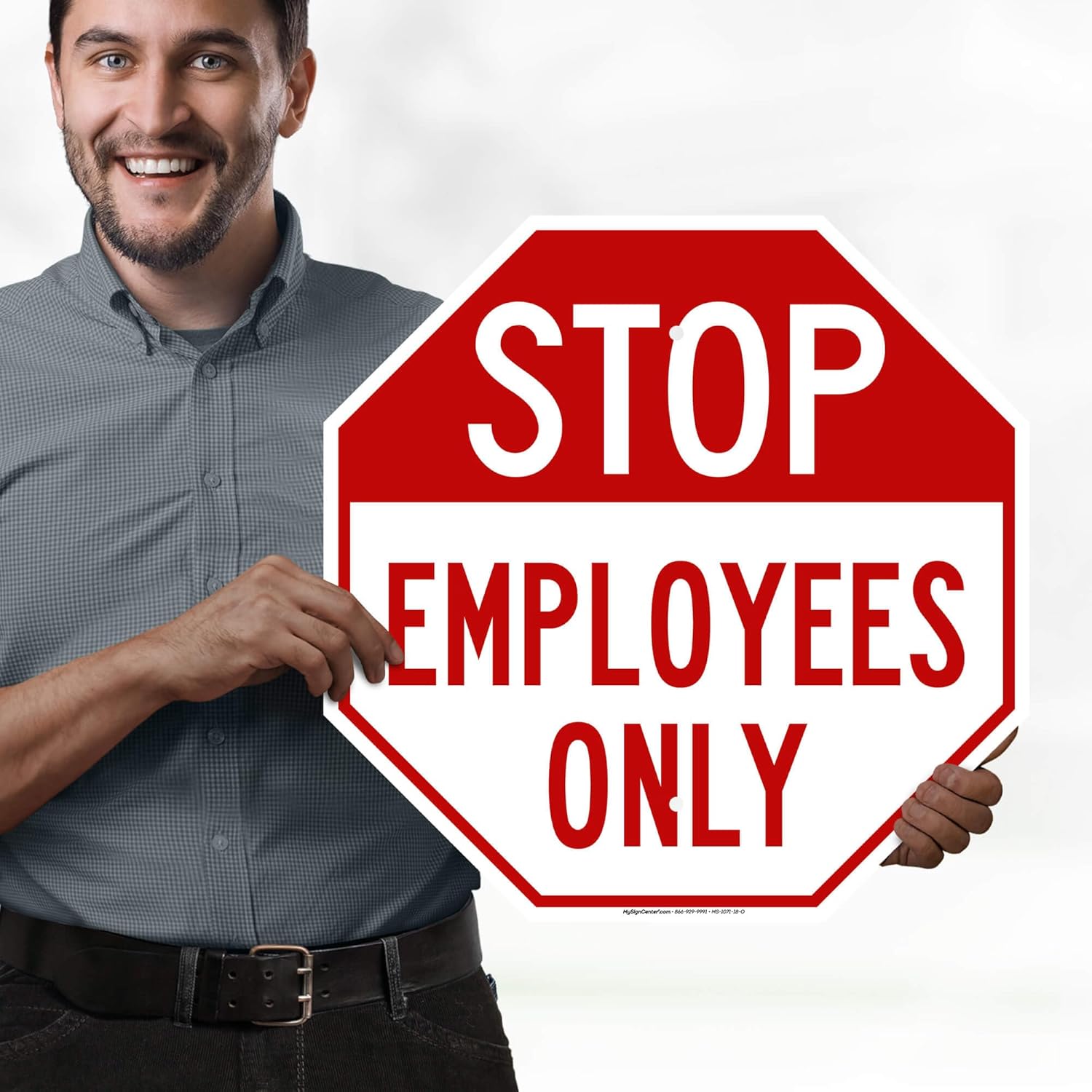 Stop Employees Only Sign, 18x18 Inches, 55 mil thick HDPE (high density polyethylene), Made in USA by My Sign Center