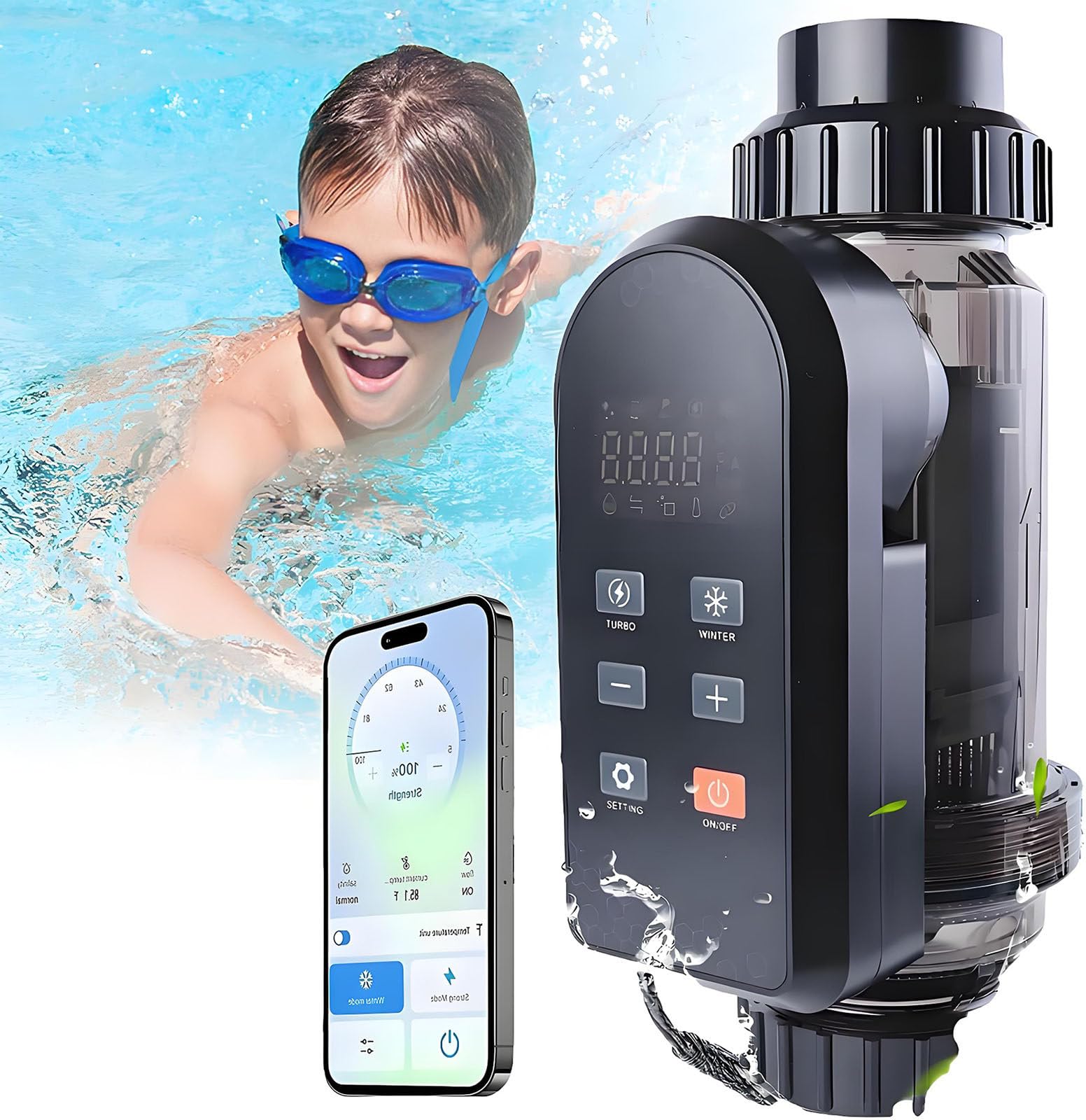 Sistemas de cloración de Agua Salada Mejorado para Piscinas enterradas. Generador de Cloro salino para Piscinas de Agua Salada con celda de Titanio y Control LED/App. 15g/h