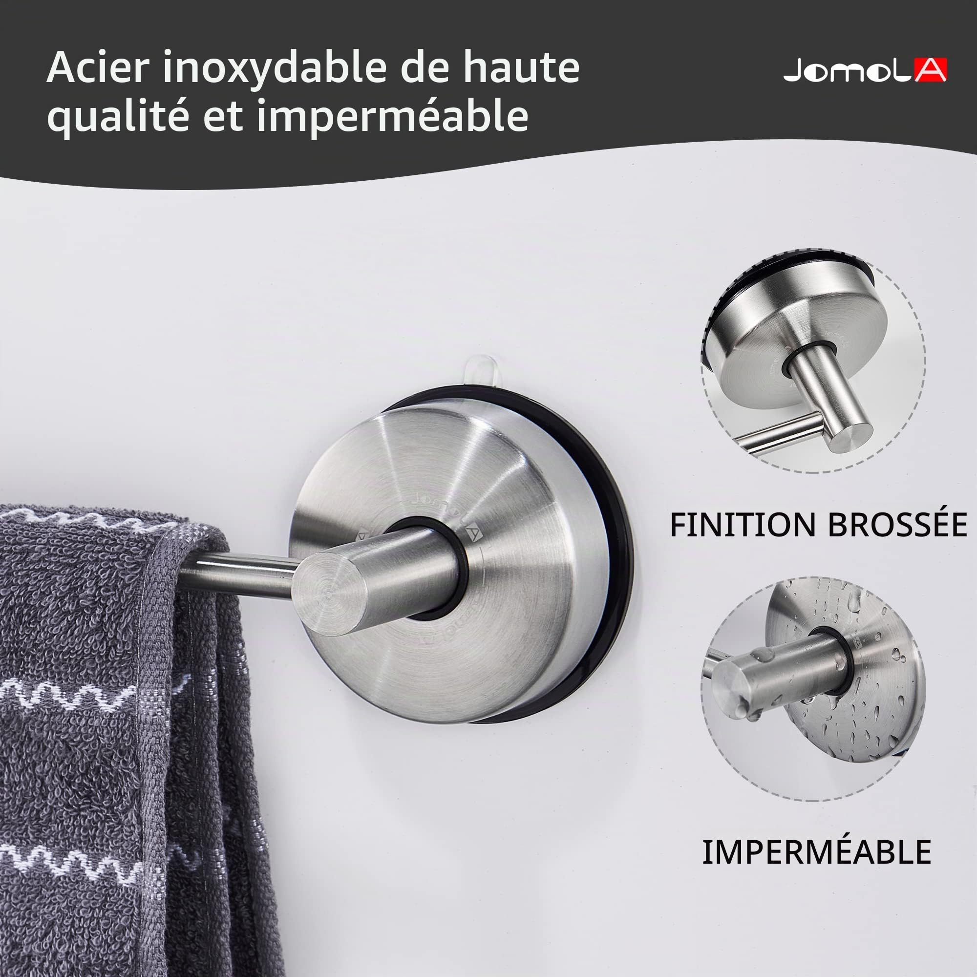 Barres Porte-Serviettes - JOMOLA Porte-Serviettes à Ventouse de 42,8 cm pour Salle de Bain et Cuisine Support Serviette Mural Acier Inoxydable Ventouse Barre de Serviette sans Perçage, Argenté