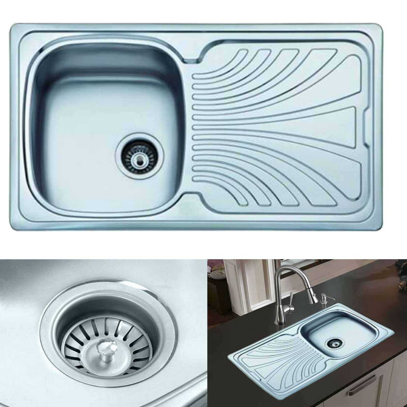 ARA CHOICE Stainless Steel Kitchen Undermount Sink 1.0 Square Compact Catering Single One Bowl Modern Reversible with Drainer & Inset Plumbing Wastes Set