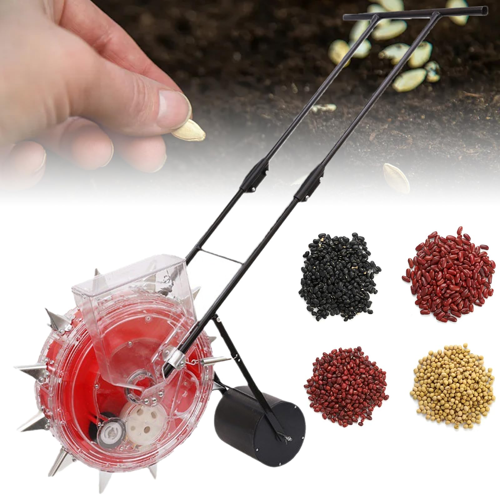 Semoir à Rouleau pour maïs, semoir de Jardin avec Roues, planteur de graines de Jardin, épandeur à Pousser, Profondeur de Plantation 3,5-7,8 cm, épandeur pour Distribution Simple d'engrais 12