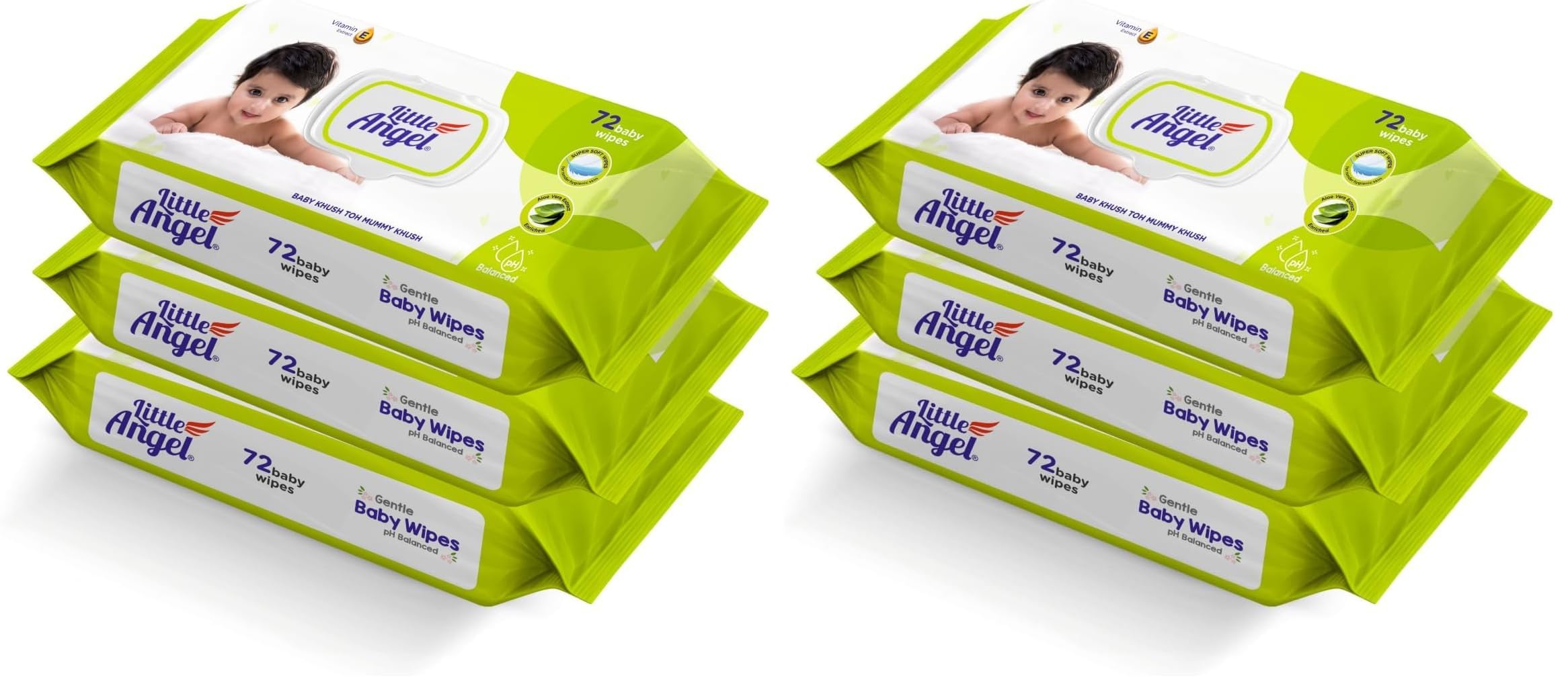 Little Angel Super Soft Cleansing Baby Wipes Lid Pack, 216 Count, Enriched with Aloe vera & Vitamin E, pH balanced, Dermatologically Tested & Alcohol-free, Pack of 6,72 count/pack-image-44