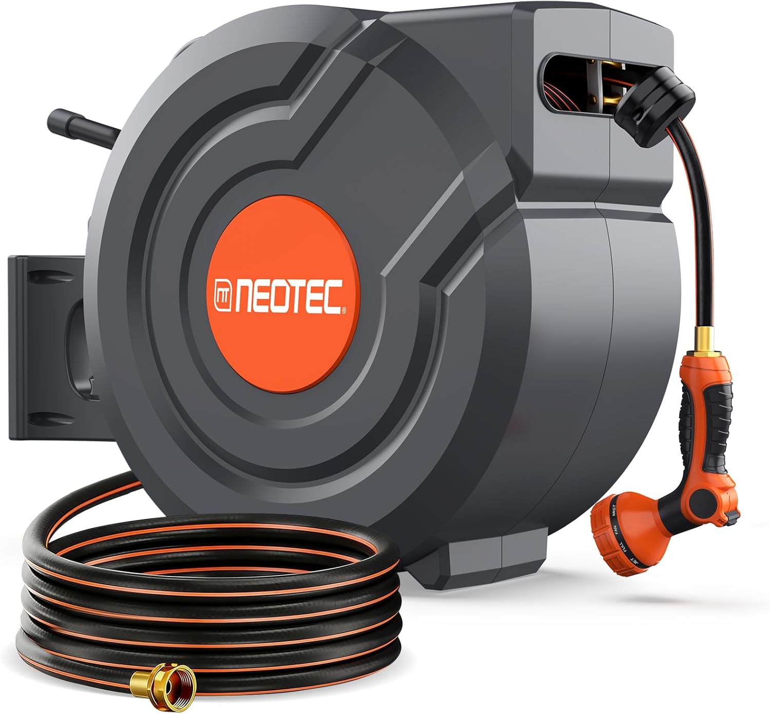New Retractable Garden Hose Reel 150 ft x 1/2 inch 9 Sprayer Nozzle Automatic Slow Return Any Length Lock Heavy Duty Wall-Mounted Hose Reels for Outside 180° Swivel UV Resistant