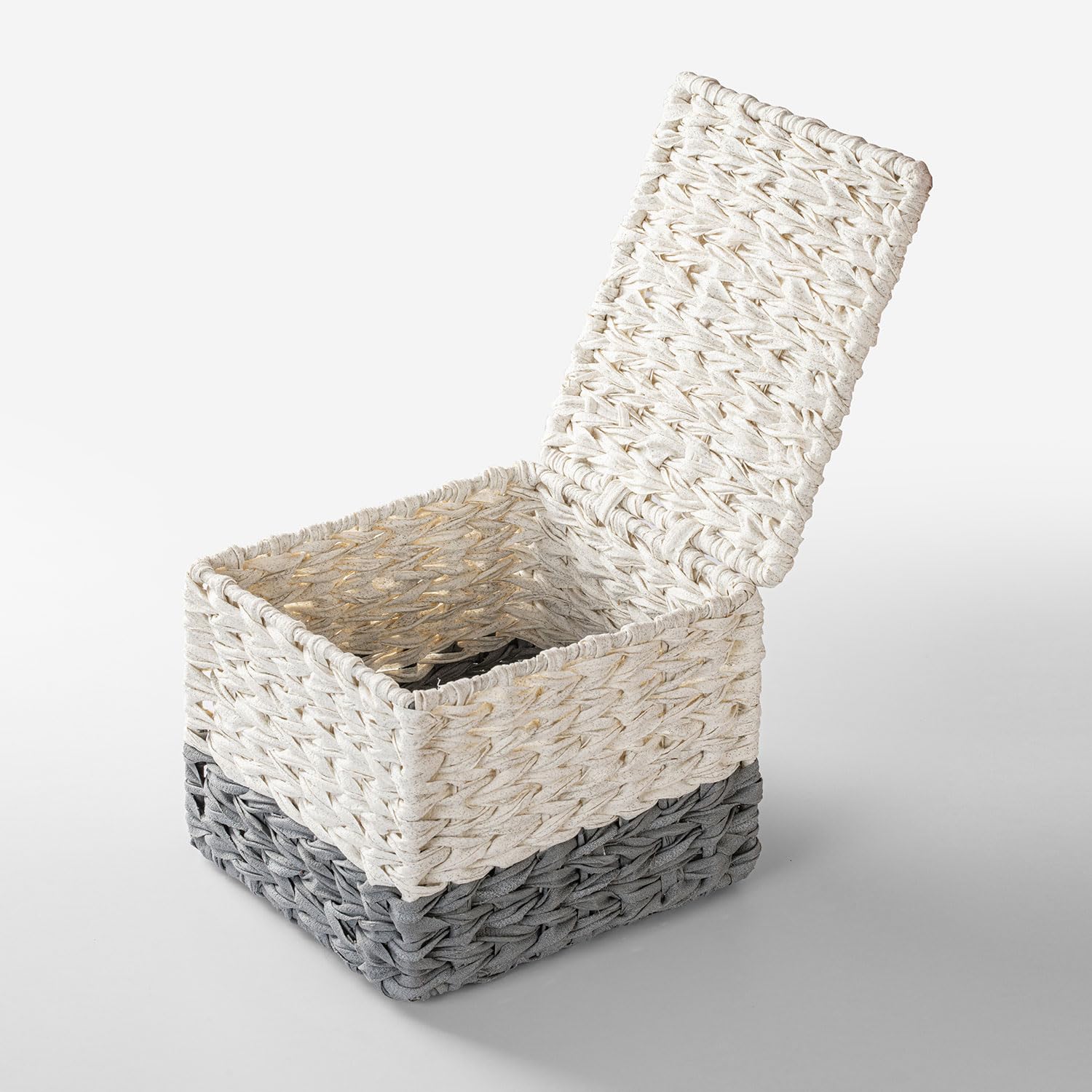 Spread Spain Waterproof Synthetic Rattan Dustbin | Premium Handwoven Waste Bin for Home, Office & Bathroom | Durable & Stylish Storage Solution - Off White Grey 3
